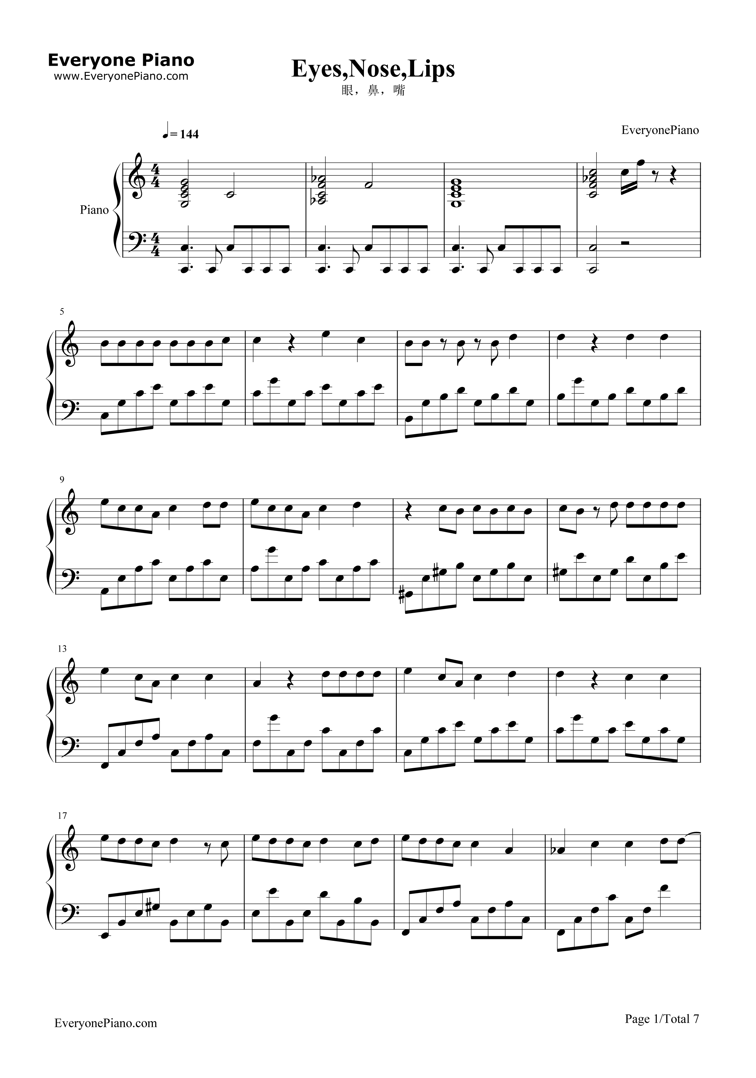 眼鼻嘴钢琴谱_Taeyang