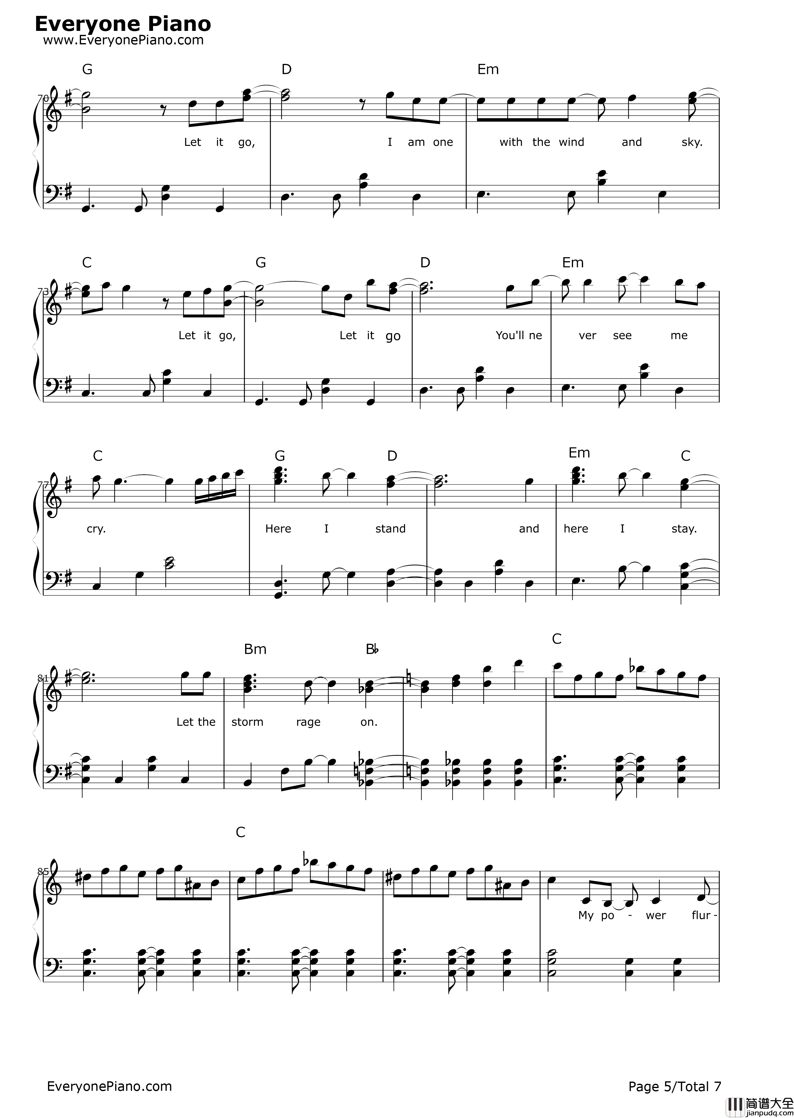 let_it_go简单版钢琴谱_Idina_Menzel