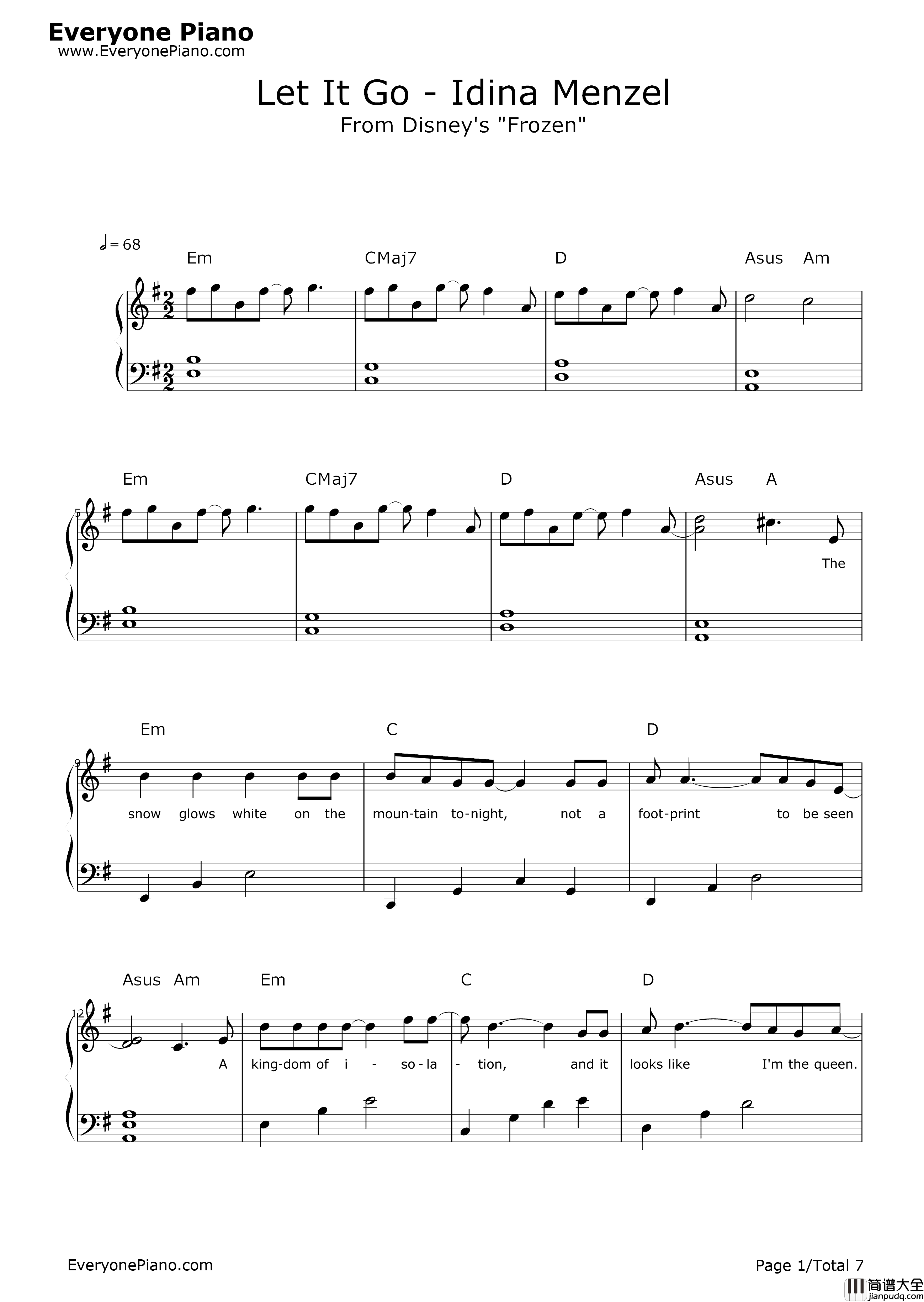 let_it_go简单版钢琴谱_Idina_Menzel