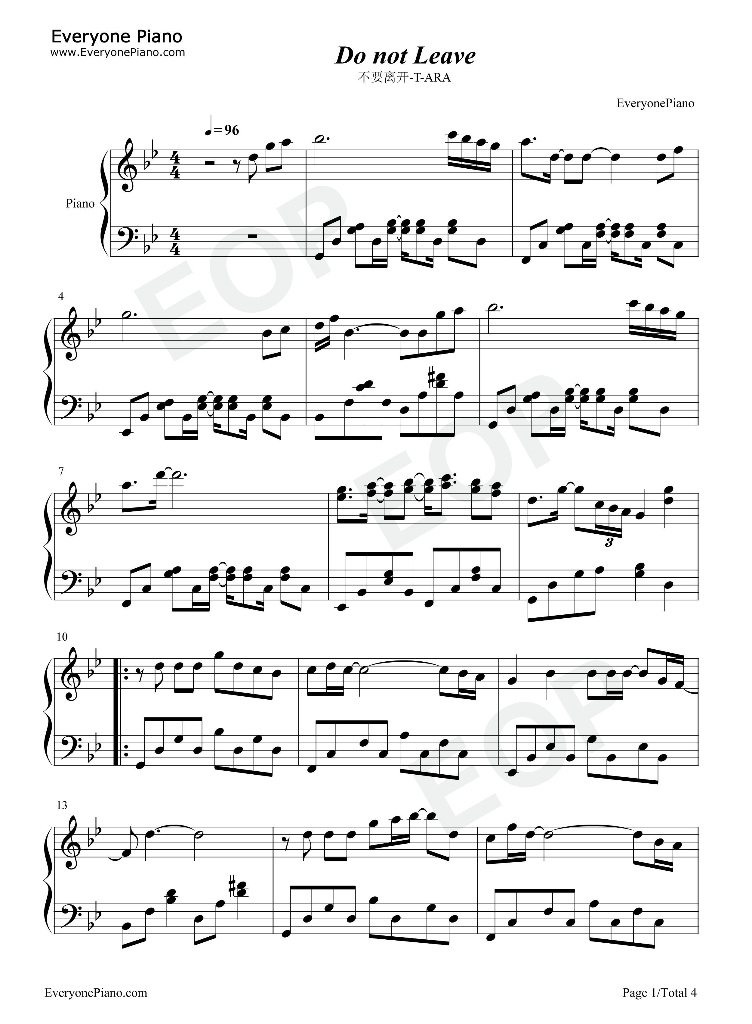 不要离开钢琴谱_Tara
