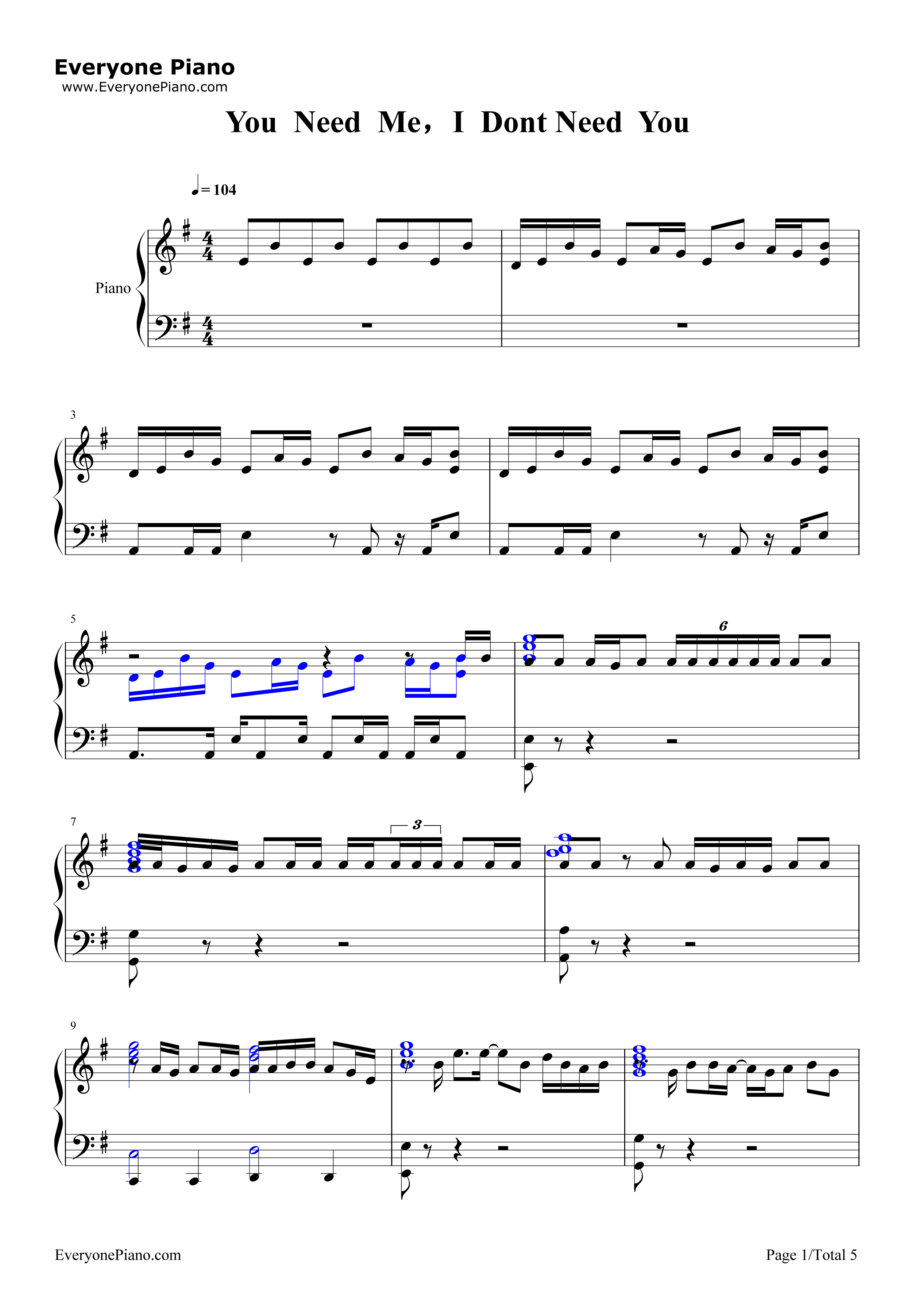 You_Need_Me，I_Don't_Need_You钢琴谱_Ed_Sheeran