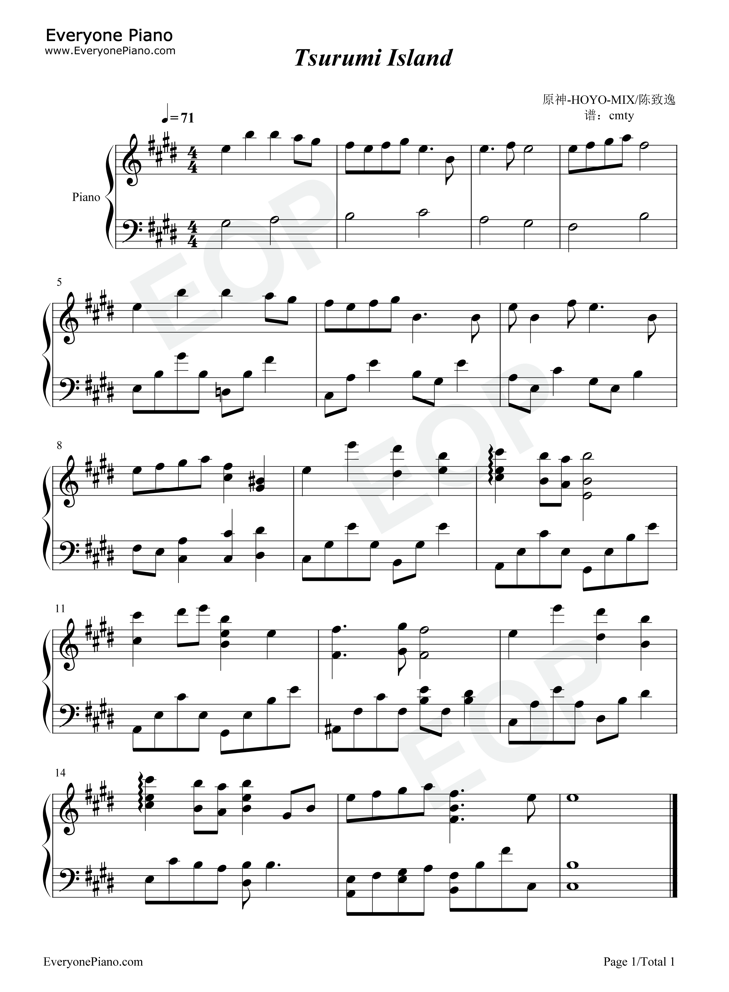 Tsurumi_Island钢琴谱_HOYO_MIX_陈致逸