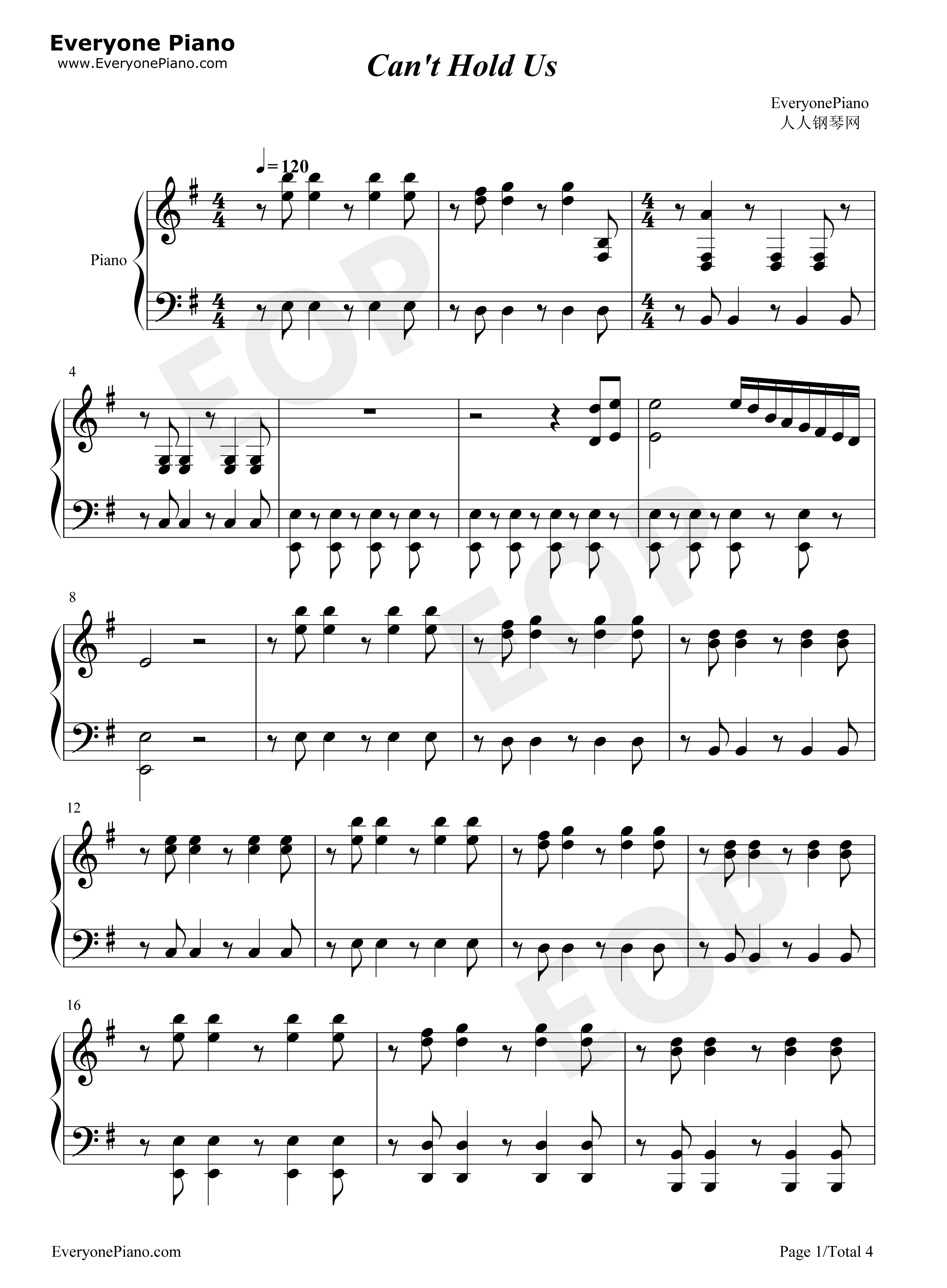 Can't_Hold_Us钢琴谱_Macklemore_&_Ryan_lewis