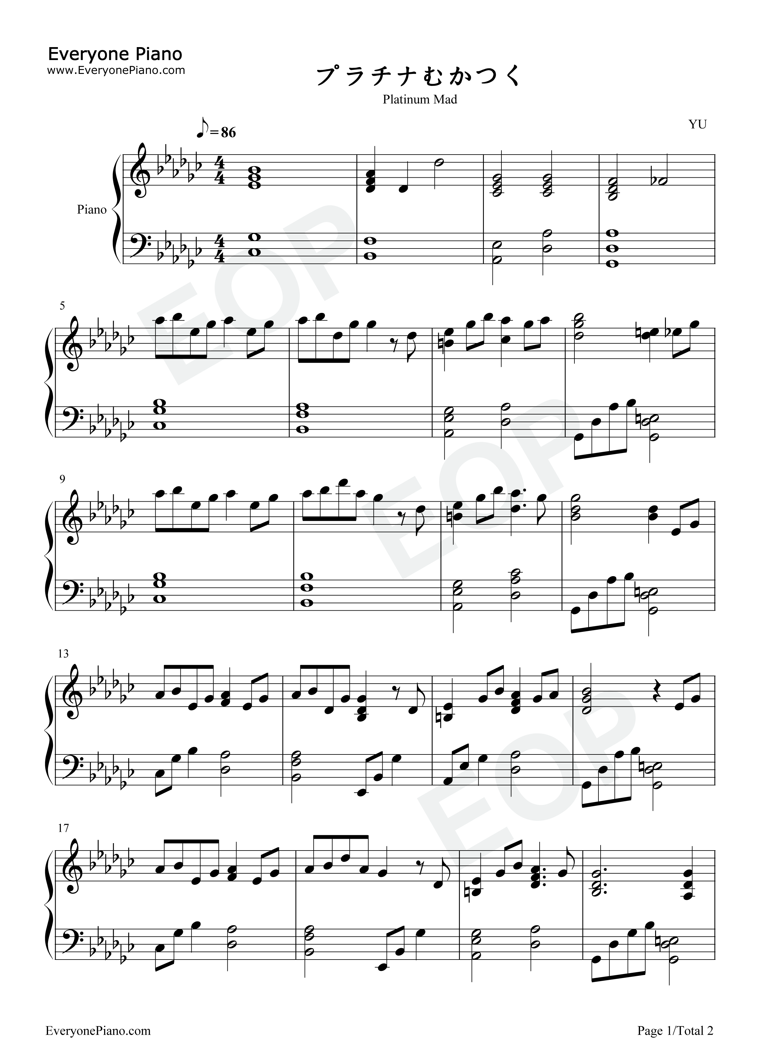 プラチナむかつく钢琴谱_神前晓