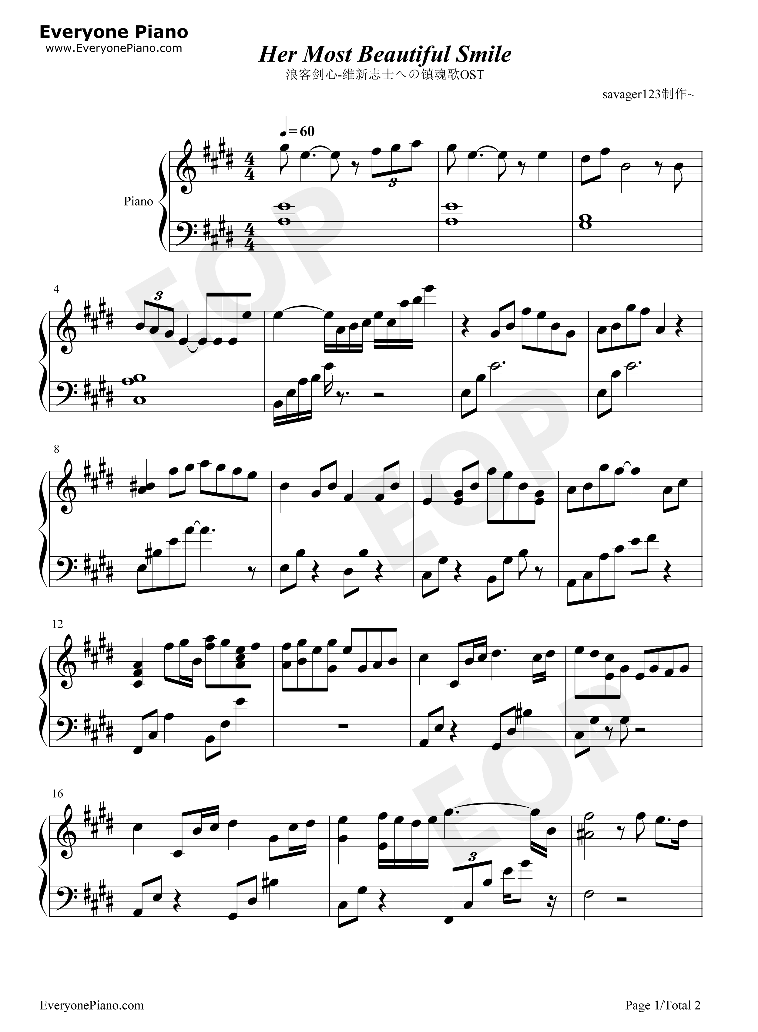 Her_Most_Beautiful_Smile钢琴谱_岩代太郎