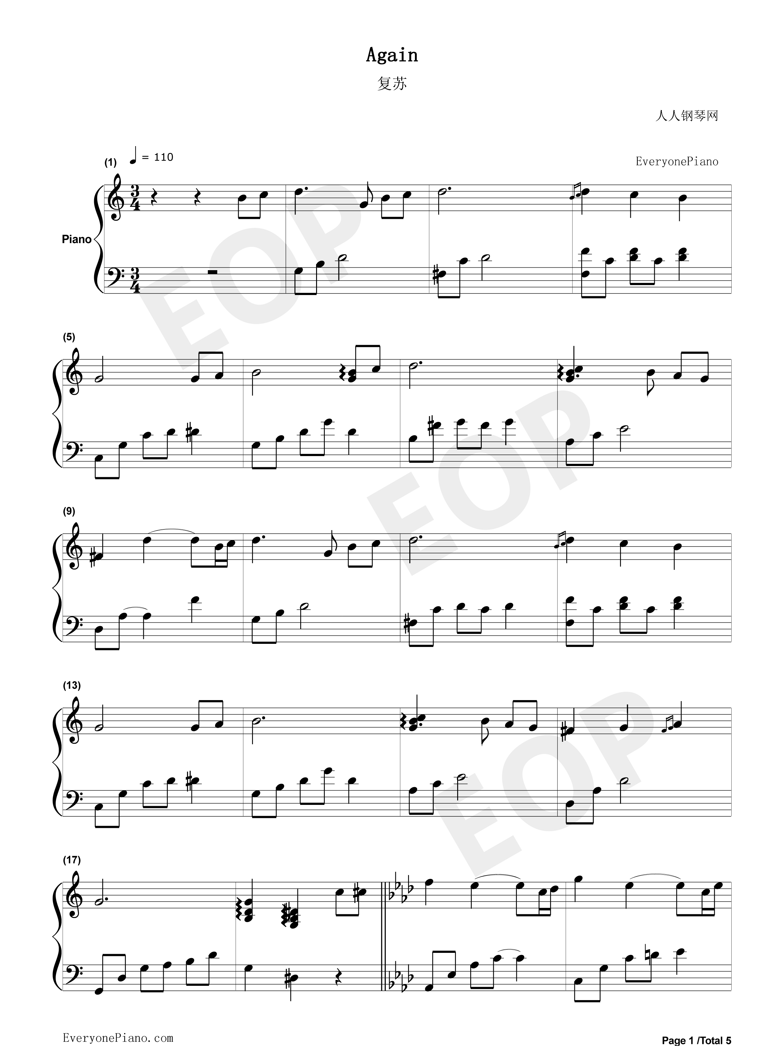 复苏钢琴谱_The_Daydream__白日梦