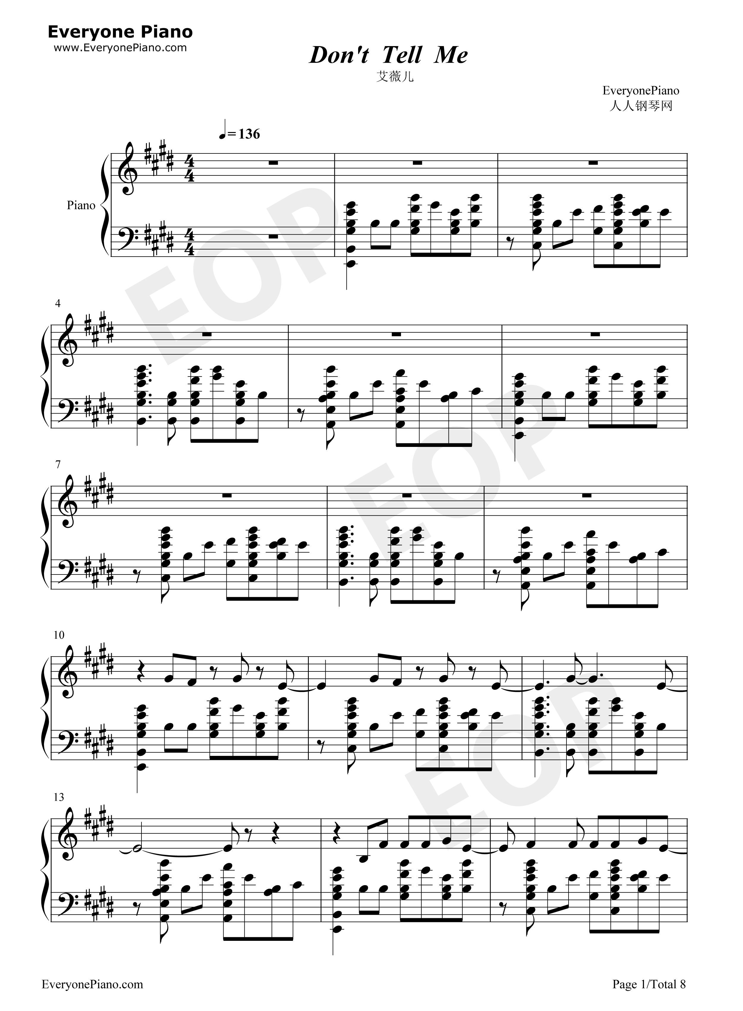 Dont_Tell_Me钢琴谱_艾薇儿