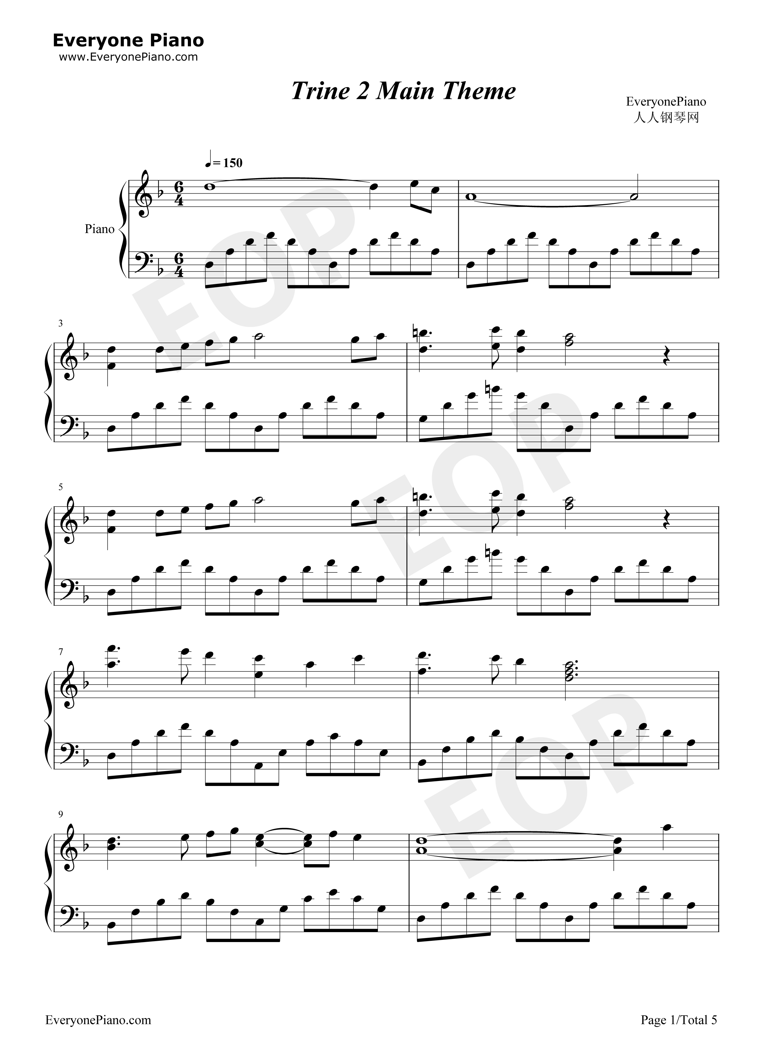 Trine_2_Main_Theme钢琴谱_Ari_Pulkkinen