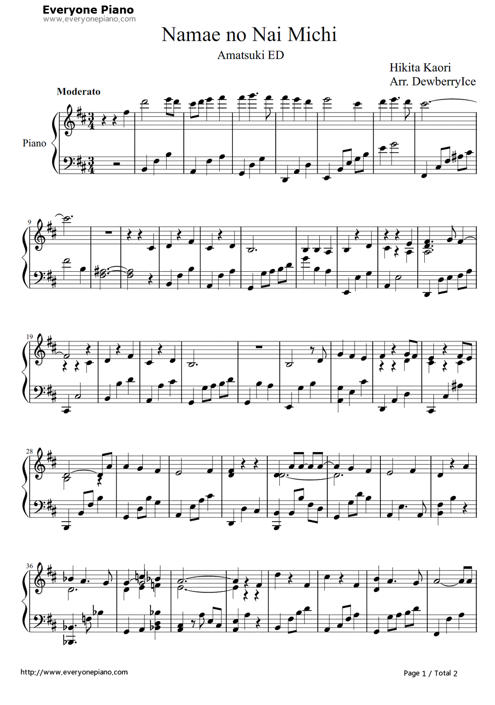 _无名之路_（名まえのない道）钢琴谱_引田香织__Hikida_Kaori