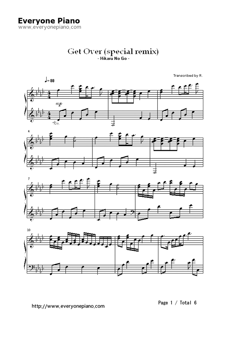 Get_Over钢琴谱_若草_恵