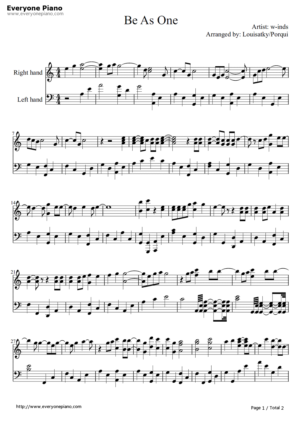 Be_as_One钢琴谱_melody.