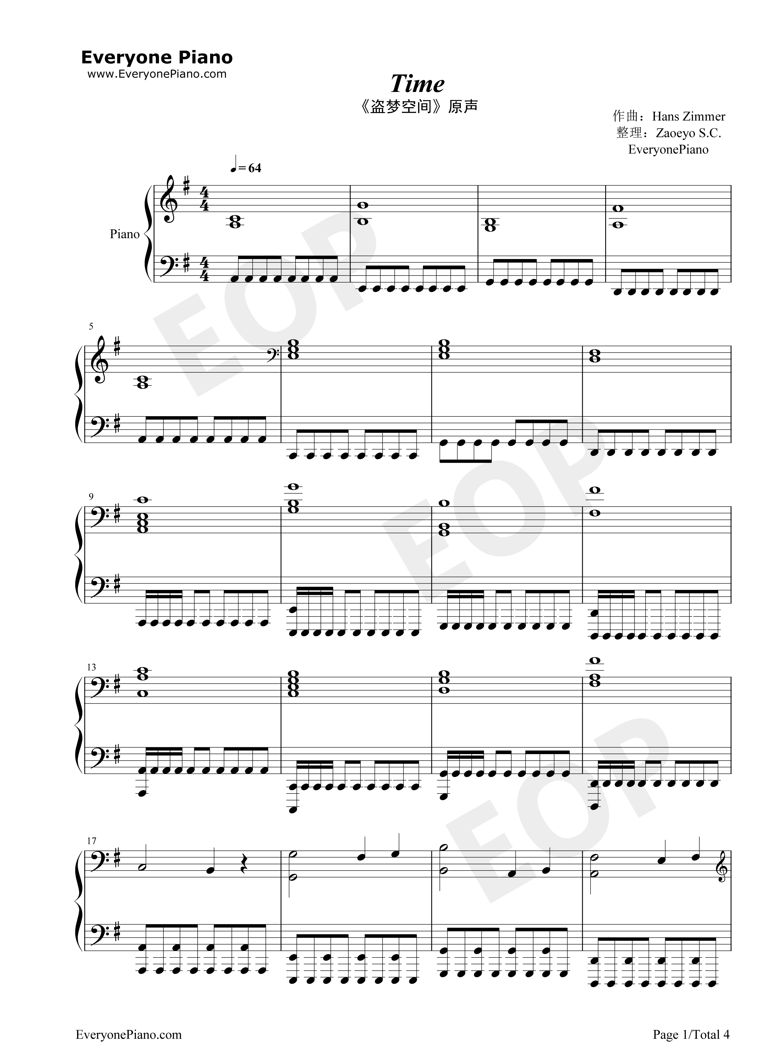Time钢琴谱_Hans_Zimmer