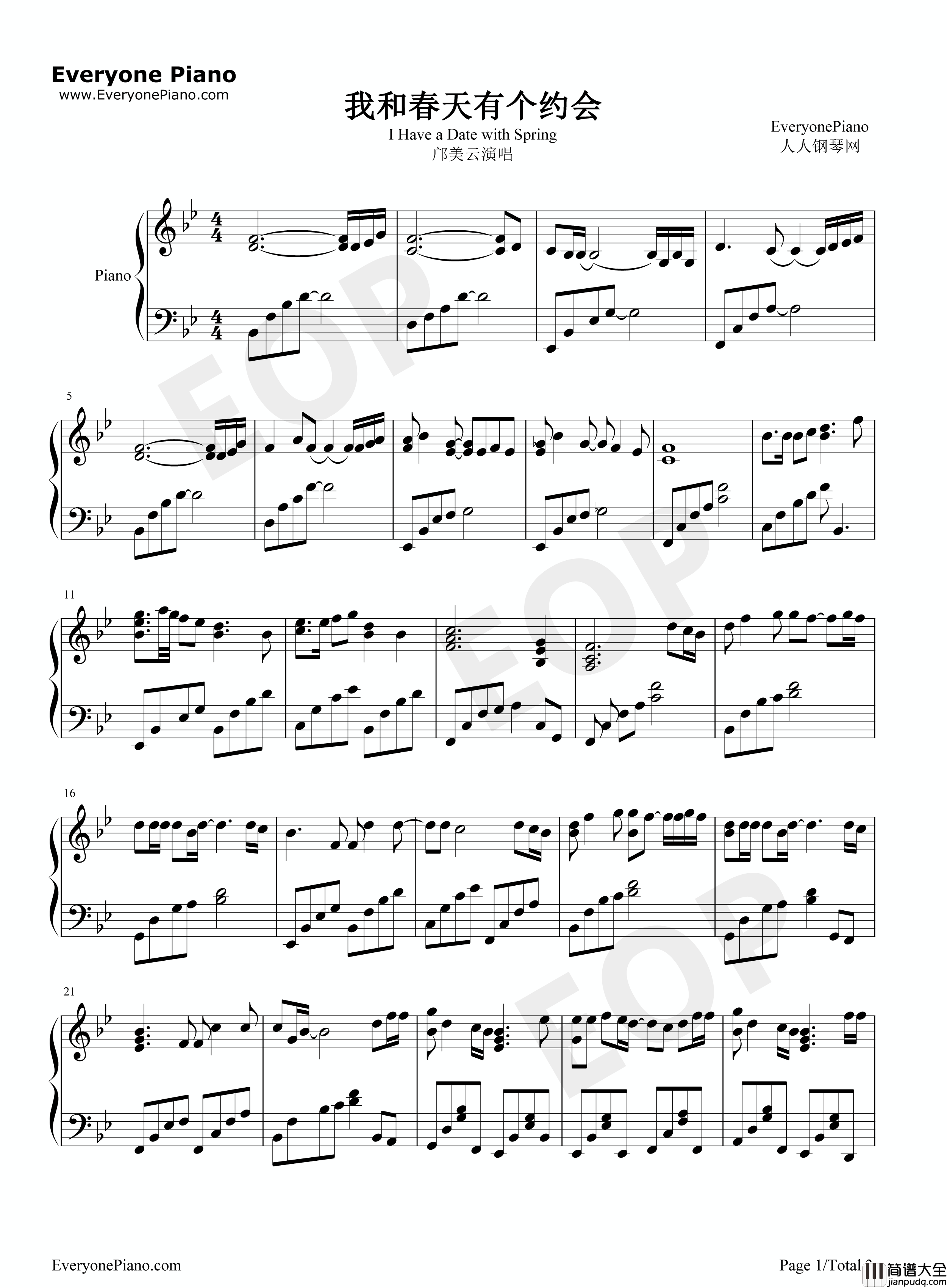 一见钟情钢琴谱_李晟