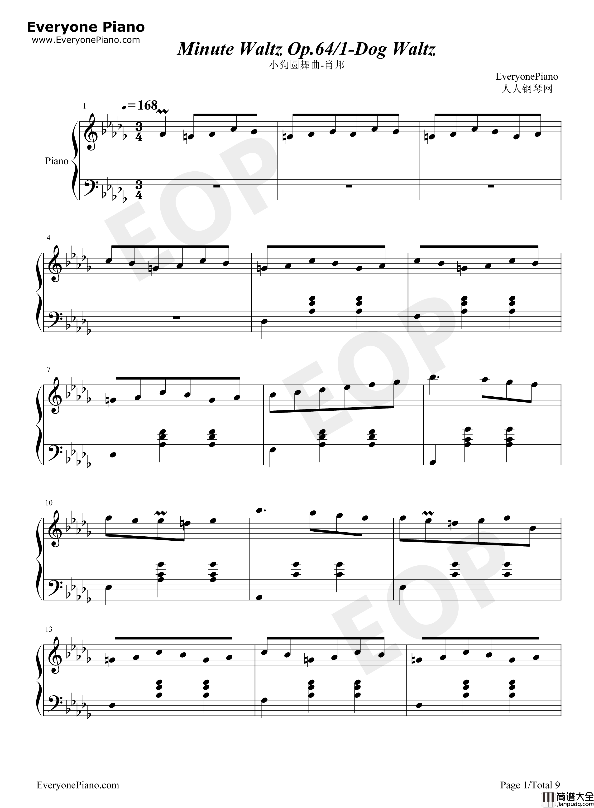 小狗圆舞曲钢琴谱_肖邦