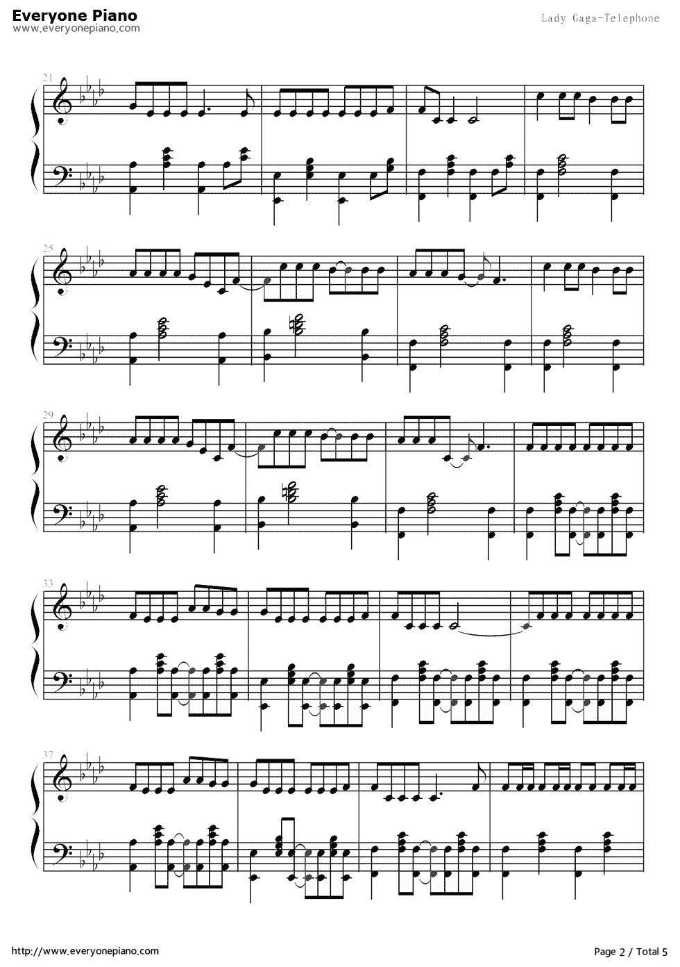 Telephone电话钢琴谱_Lady嘎嘎__Lady_GaGa