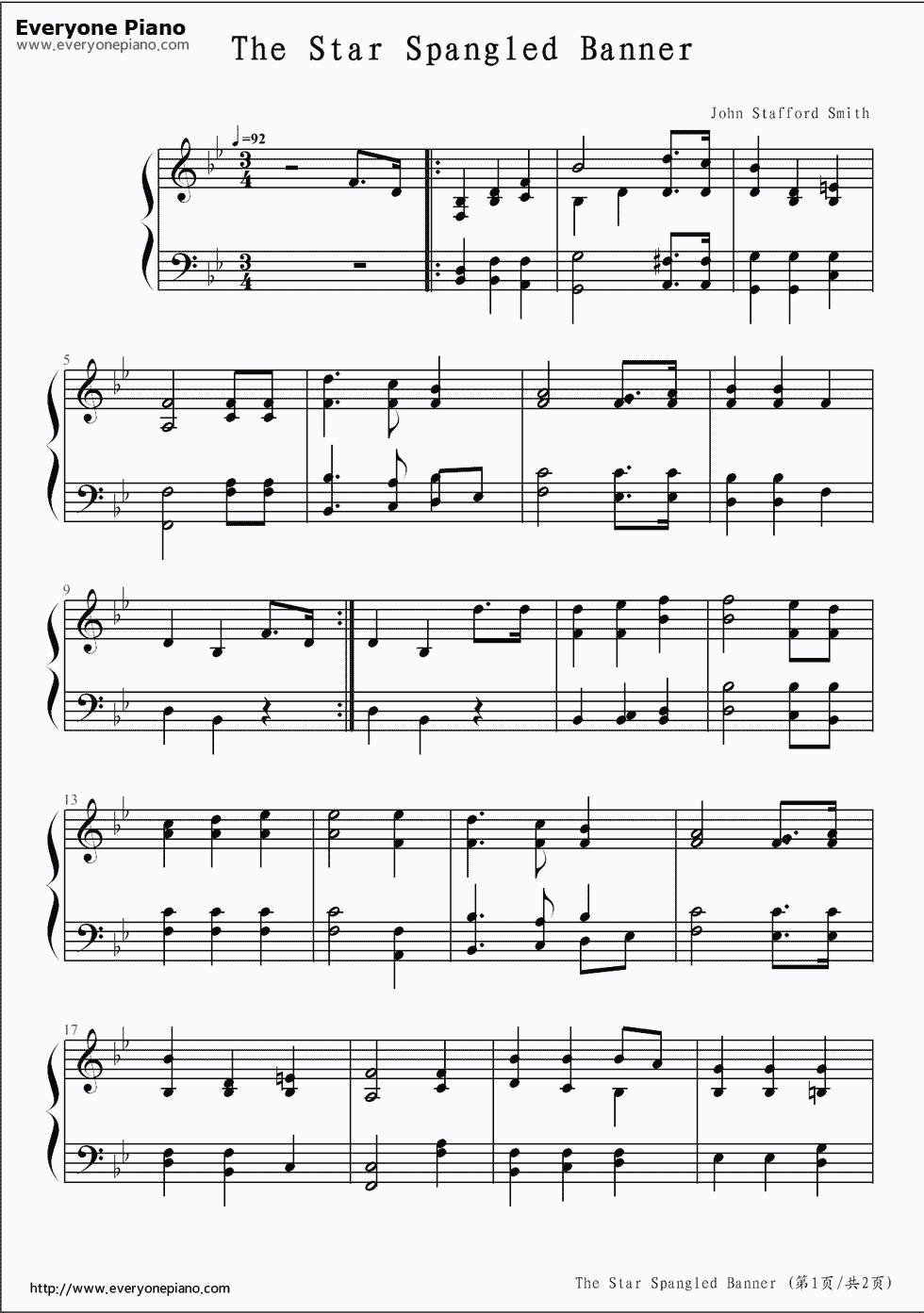 星条旗钢琴谱_约翰·斯塔福德·史密斯