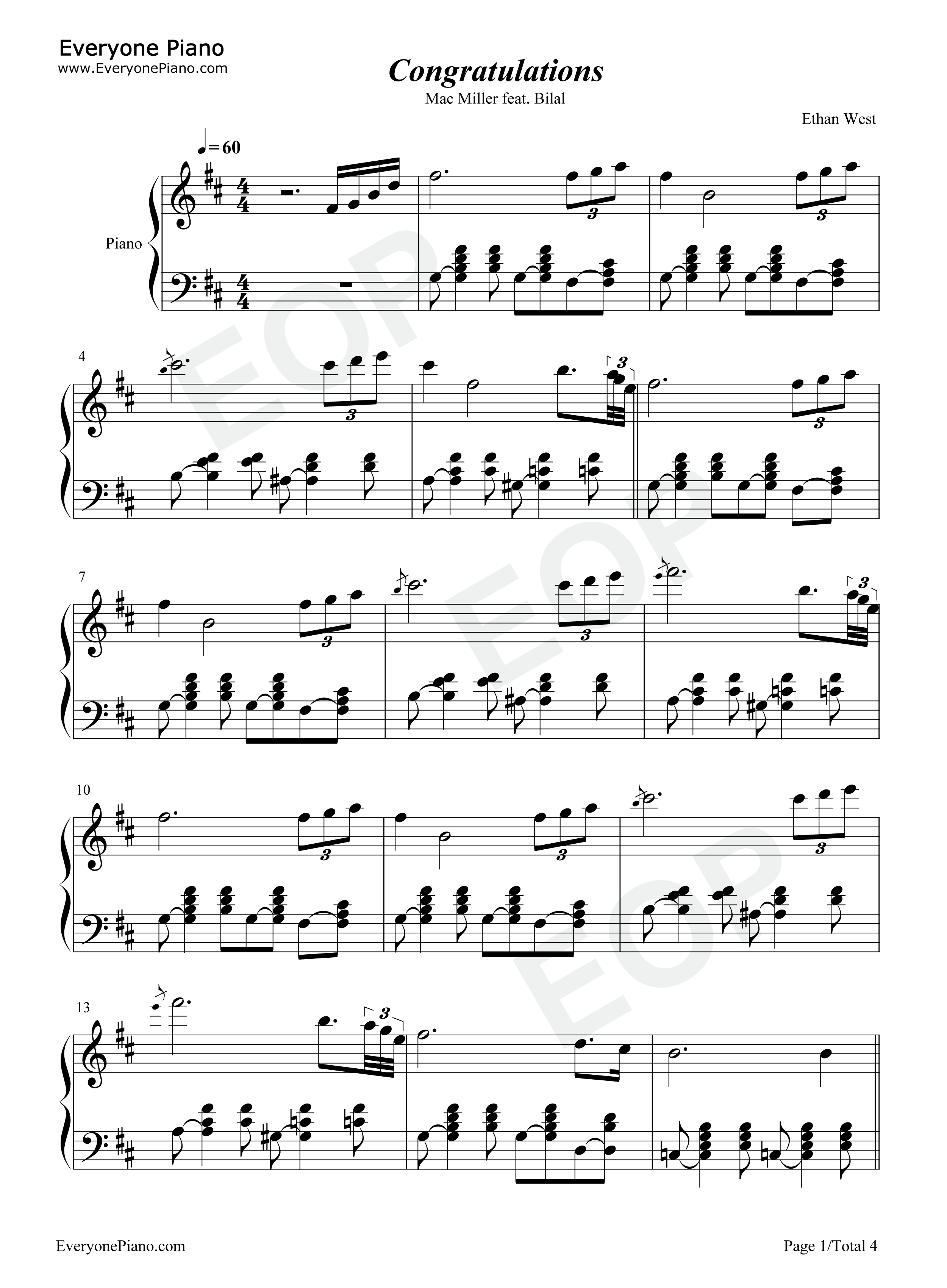 Congratulations钢琴谱_Mac_Miller_Bilal