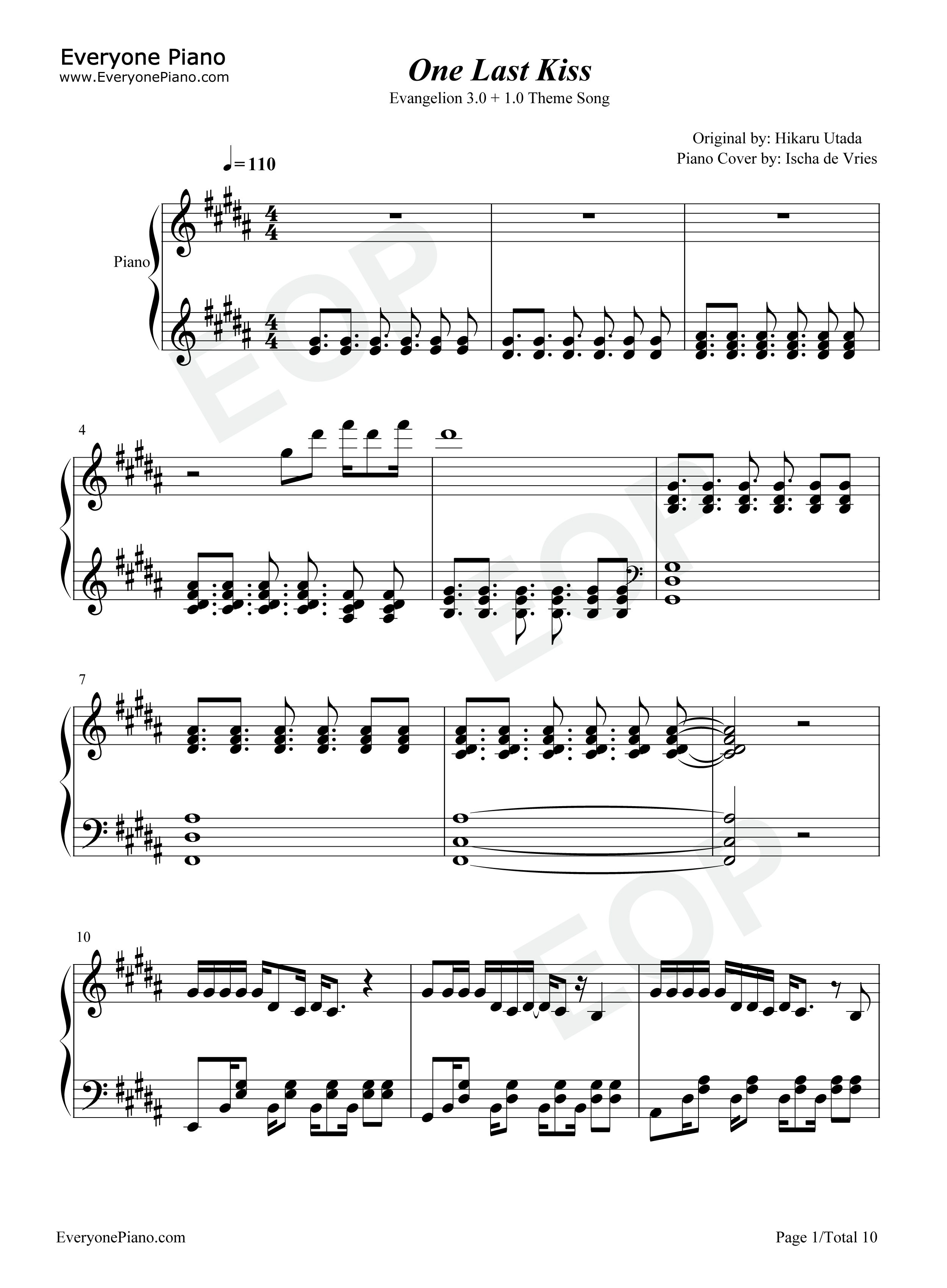 One_Last_Kiss钢琴谱_宇多田光