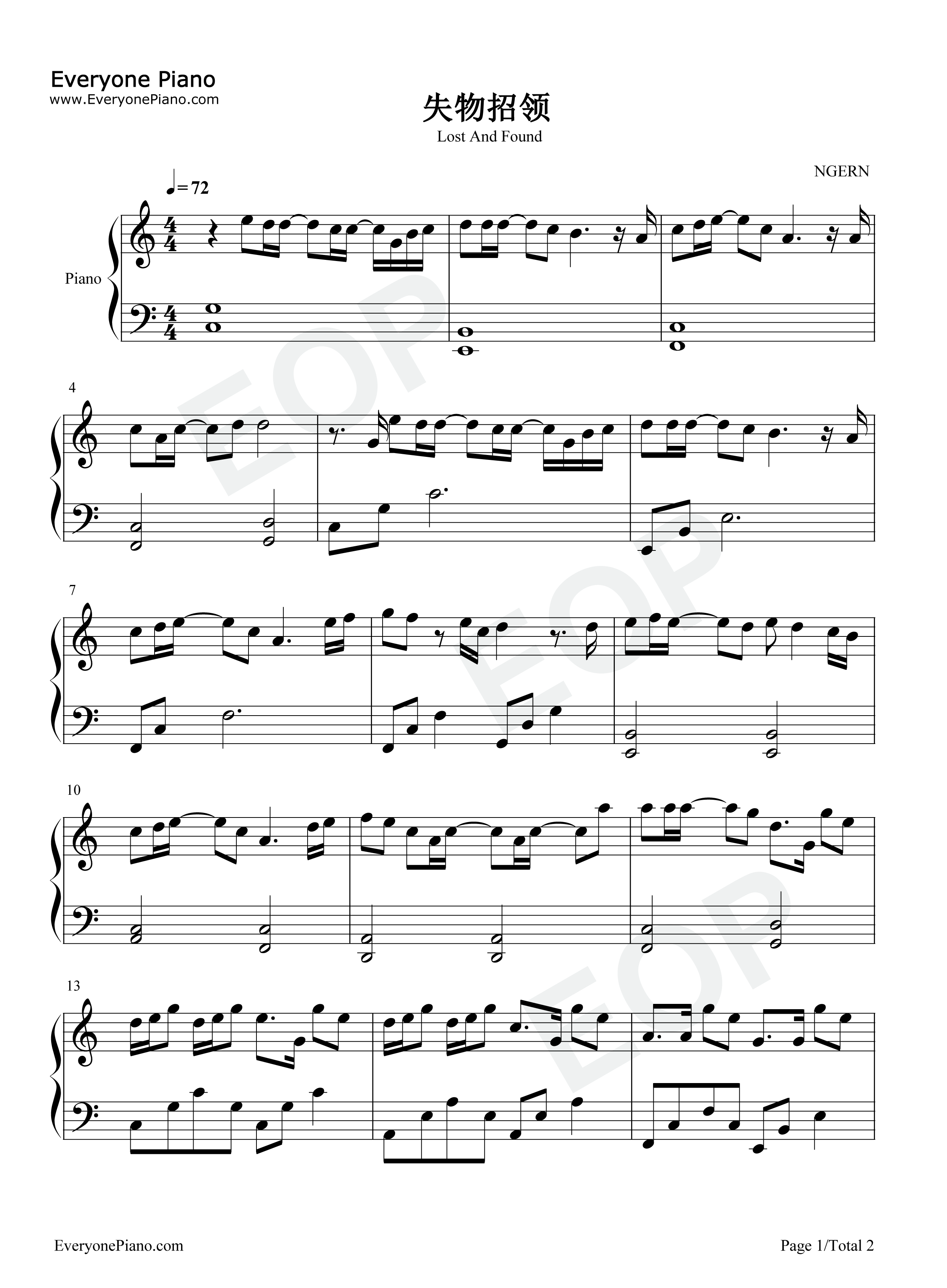失物招领钢琴谱_蔡健雅