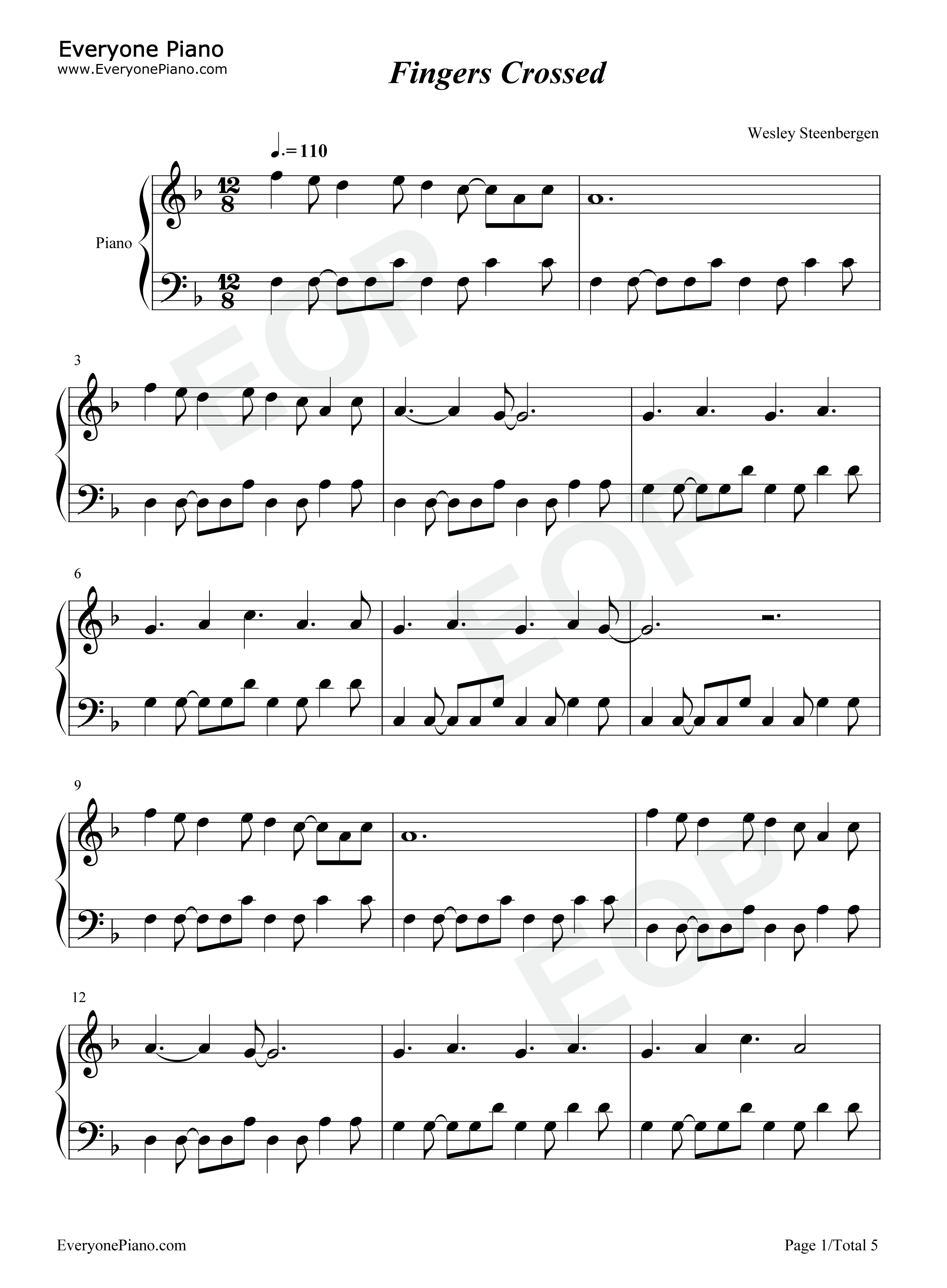Fingers_Crossed钢琴谱_Lauren_Spencer_Smith