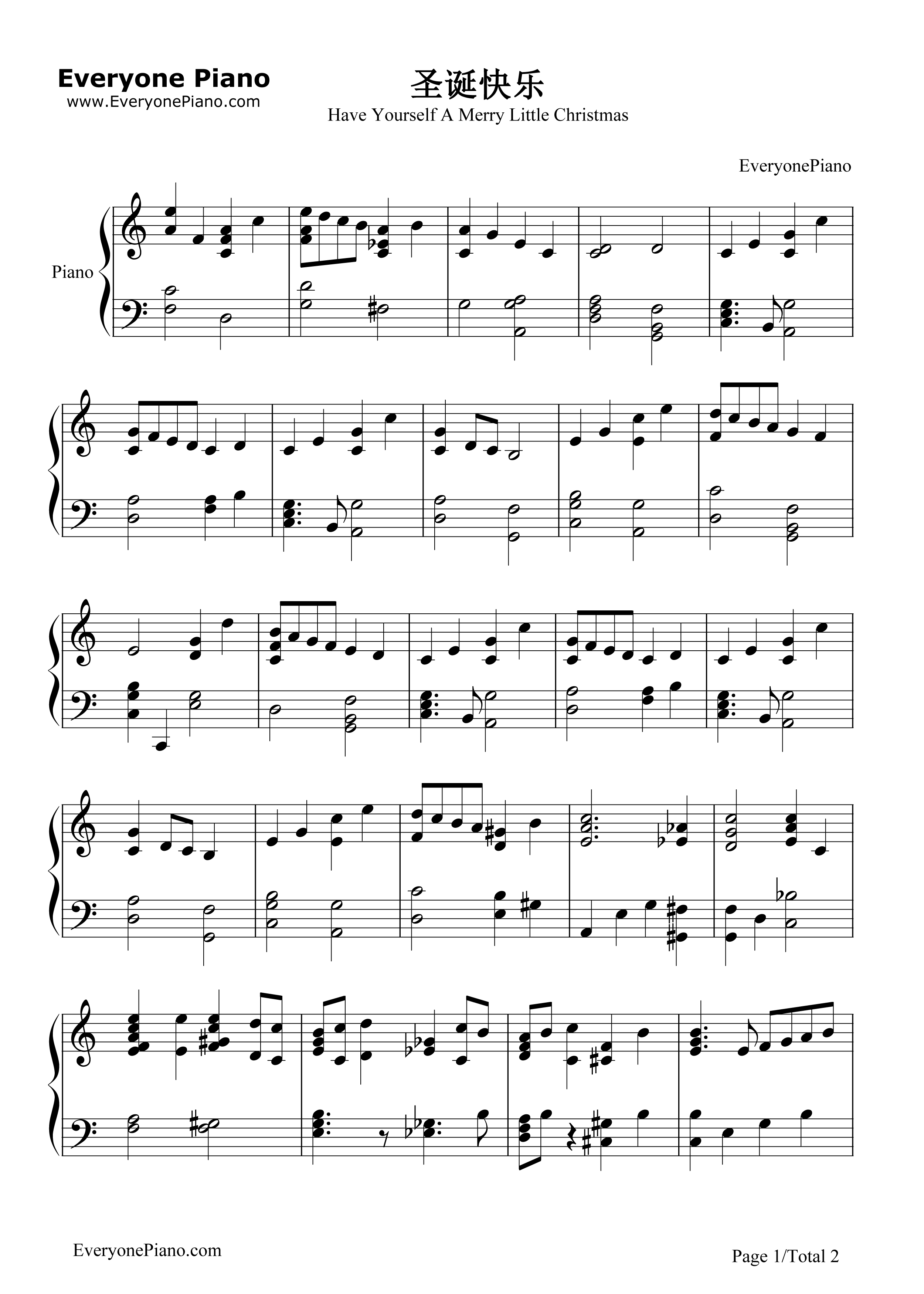 圣诞快乐钢琴谱_茱蒂嘉兰__Judy_Garland