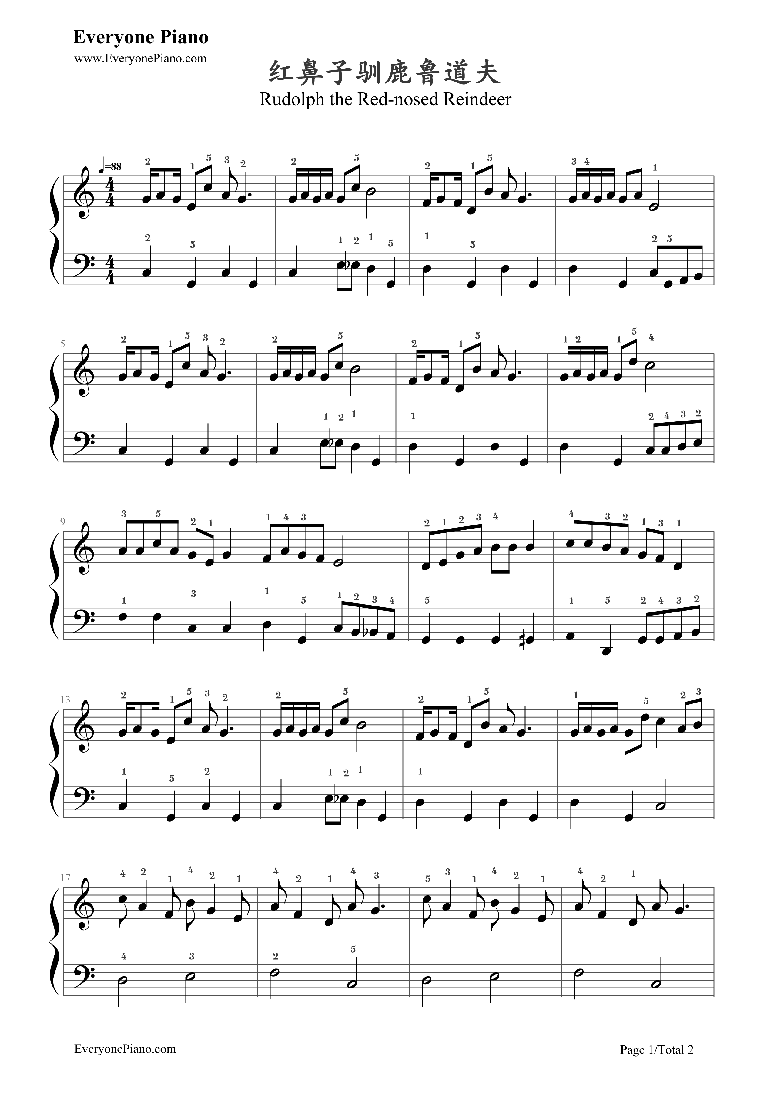红鼻子驯鹿鲁道夫钢琴谱_圣诞歌曲
