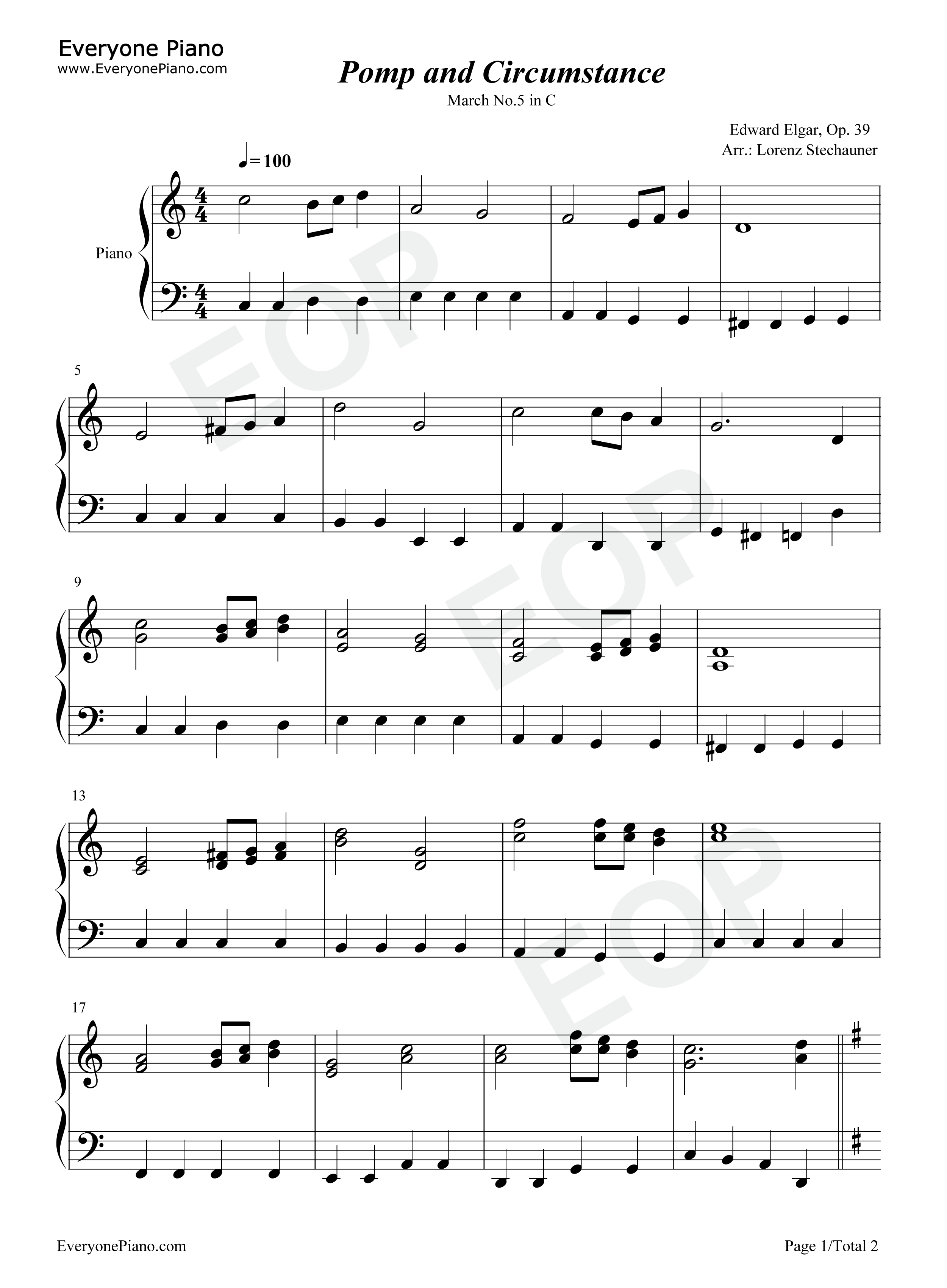 威风堂堂进行曲C大调第五进行曲钢琴谱_Edward_Elgar_爱德华•埃尔加