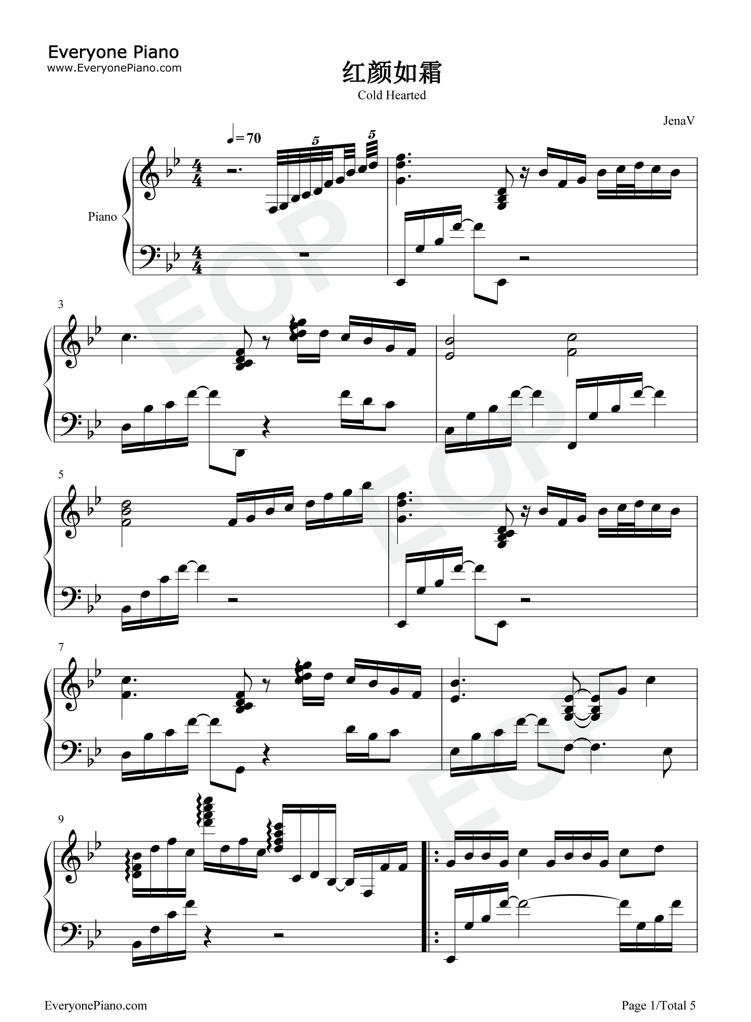 红颜如霜钢琴谱_周杰伦