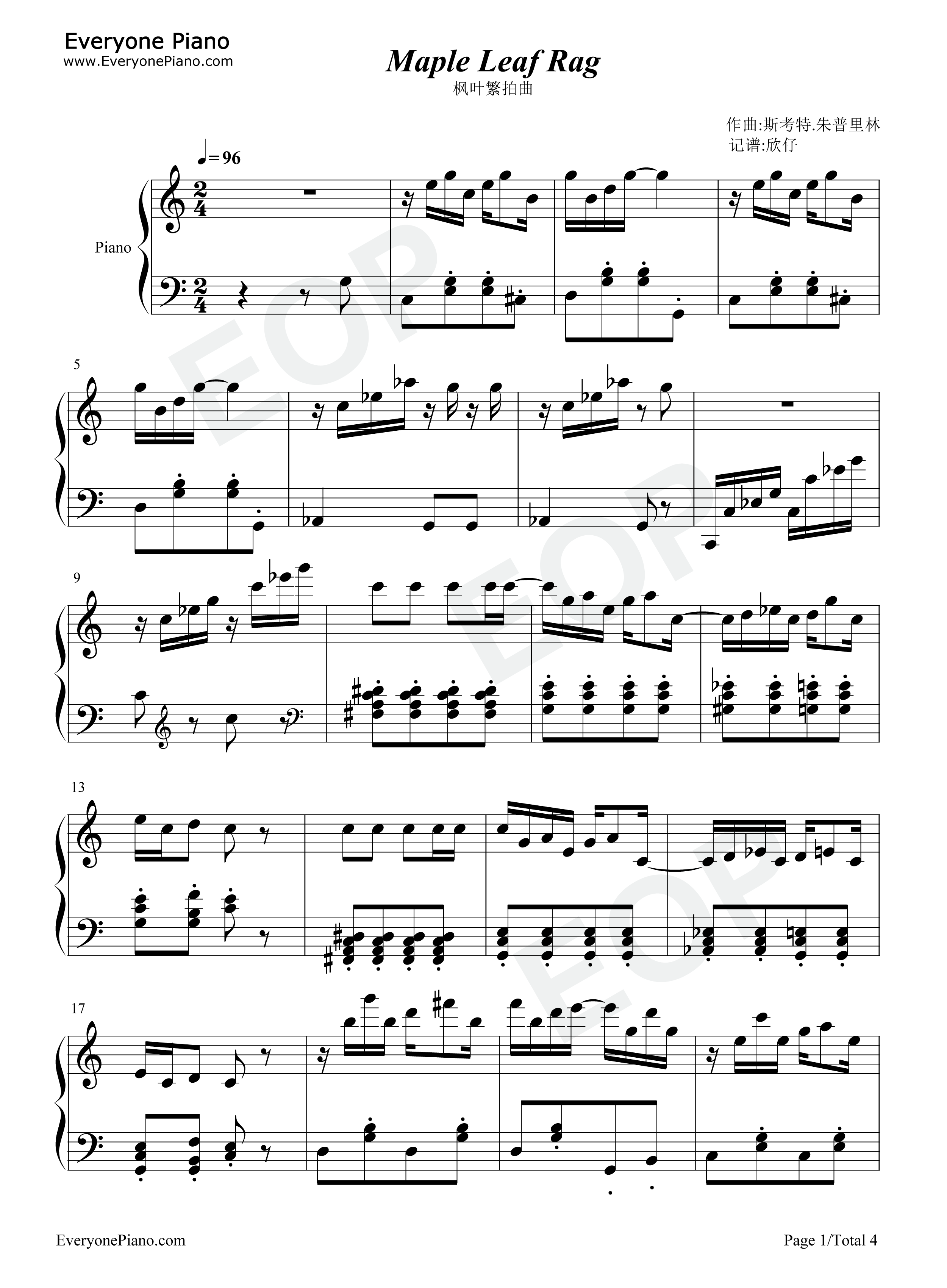 枫叶繁拍曲钢琴谱_Scott_Joplin
