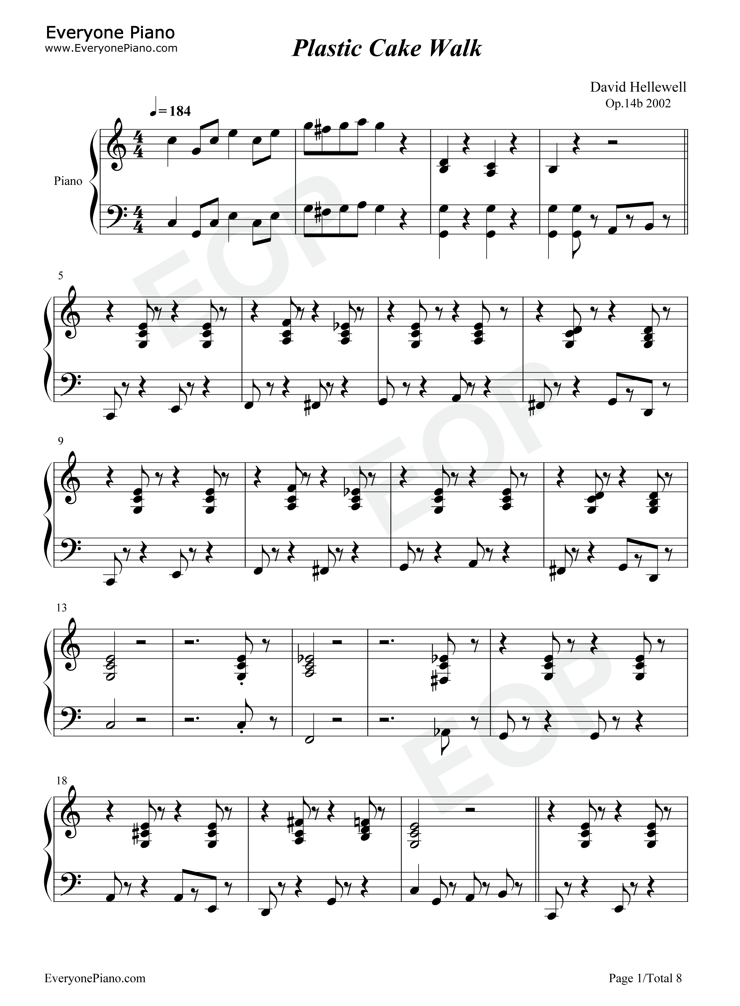 Plastic_Cake_Walk钢琴谱_David_Hellewell_戴维·赫勒韦尔