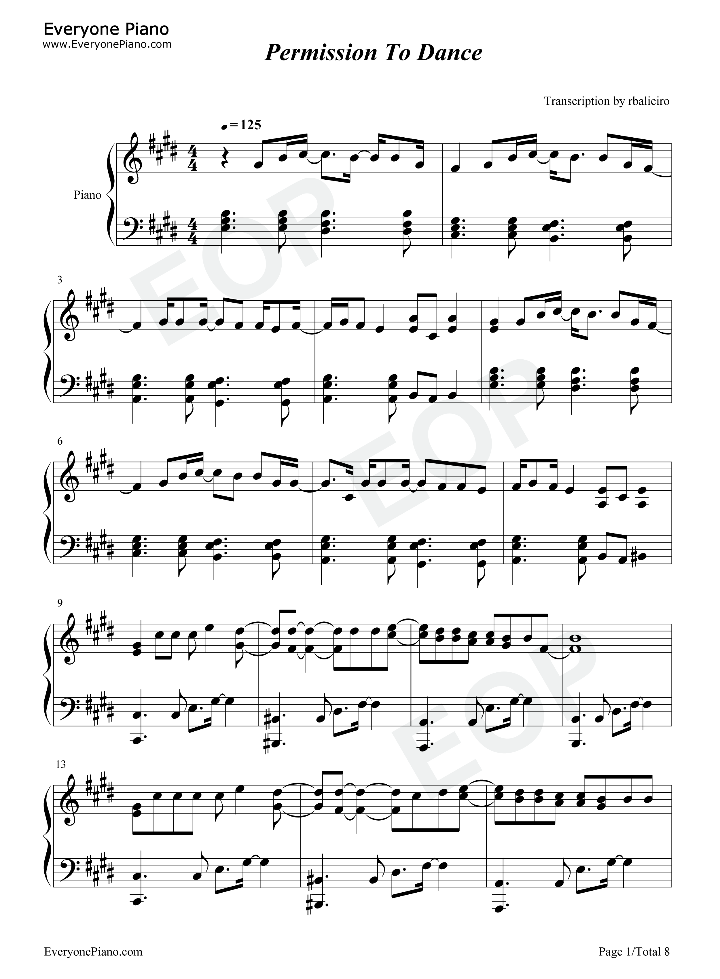 Permission_to_Dance钢琴谱_防弹少年团_BTS