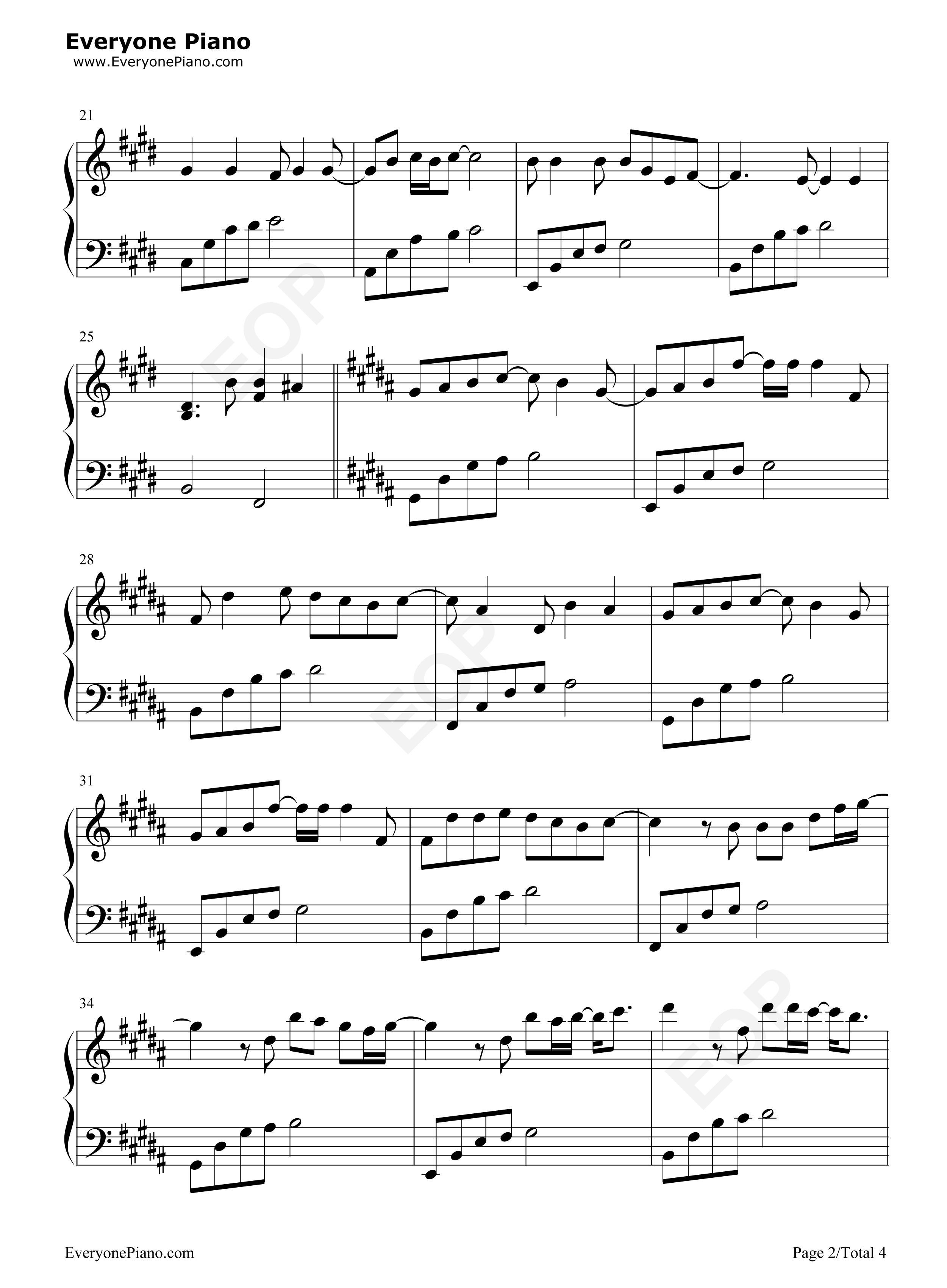 篇章钢琴谱_张韶涵_王赫野