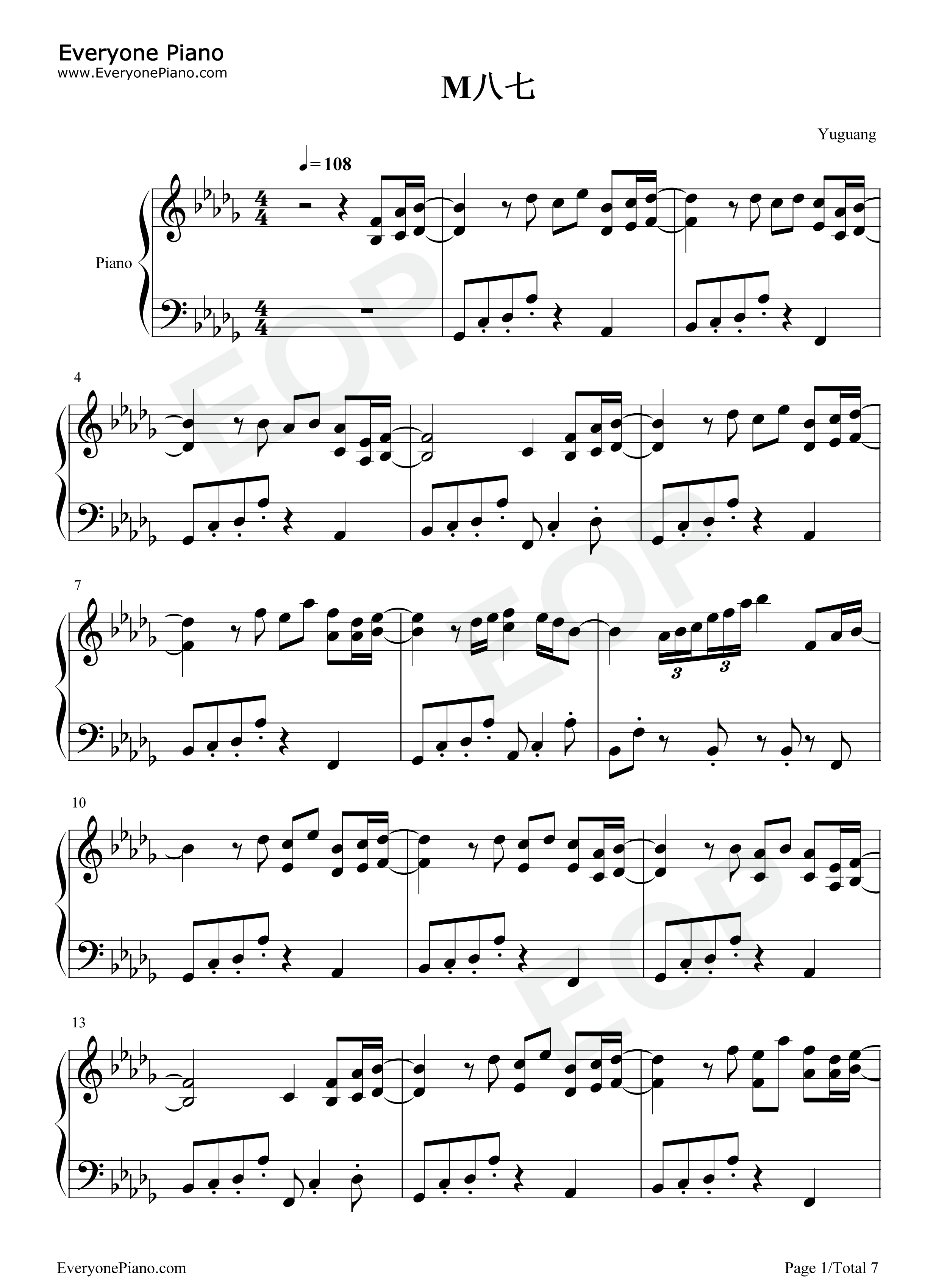 M八七钢琴谱_米津玄师