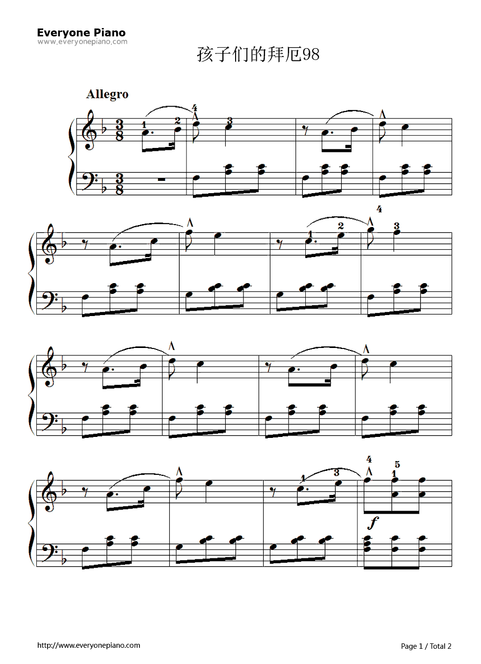 孩子们的拜厄98钢琴谱_拜厄