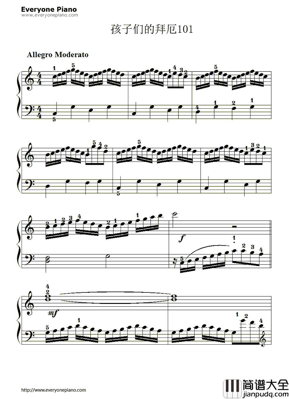 孩子们的拜厄101钢琴谱_拜厄