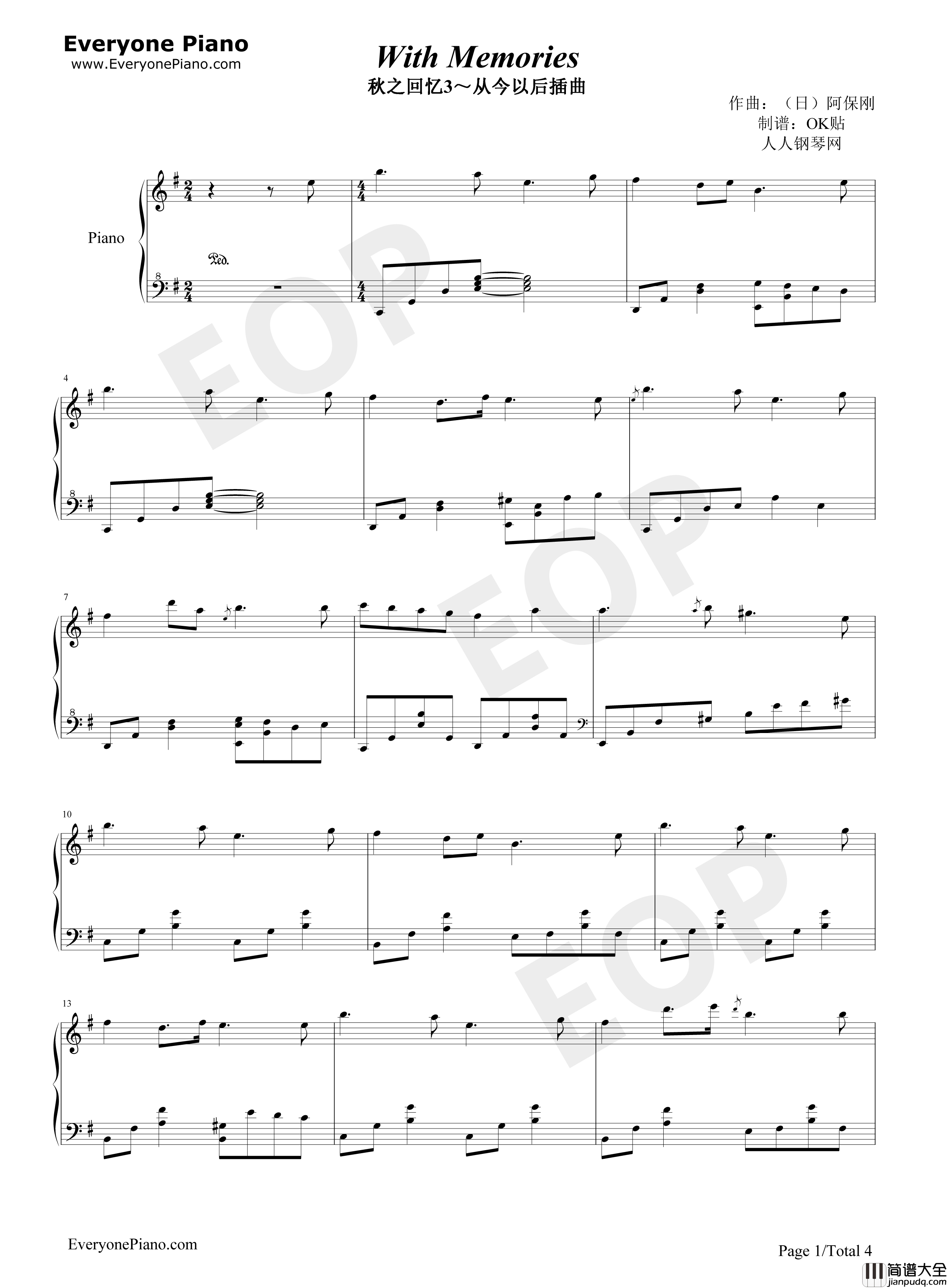 With_Memories钢琴谱_阿保刚