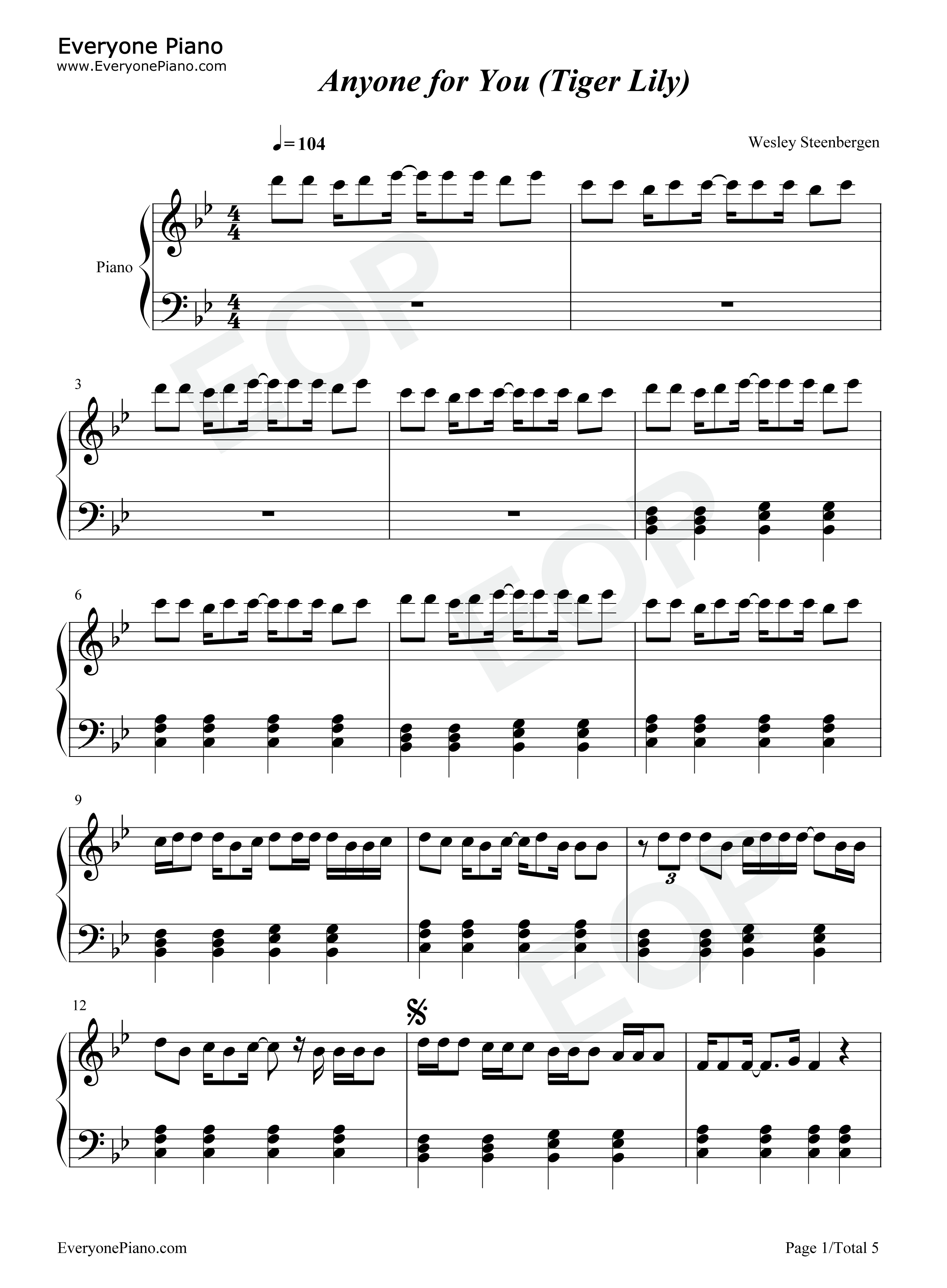 Anyone_for_You_Tiger_Lily钢琴谱_George_Ezra