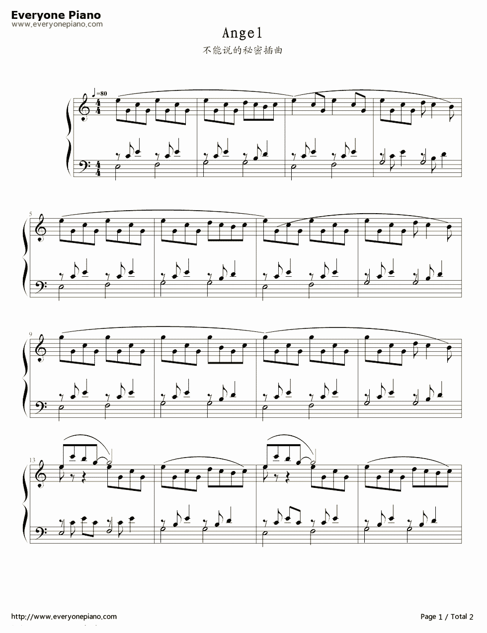 Angel钢琴谱_周杰伦