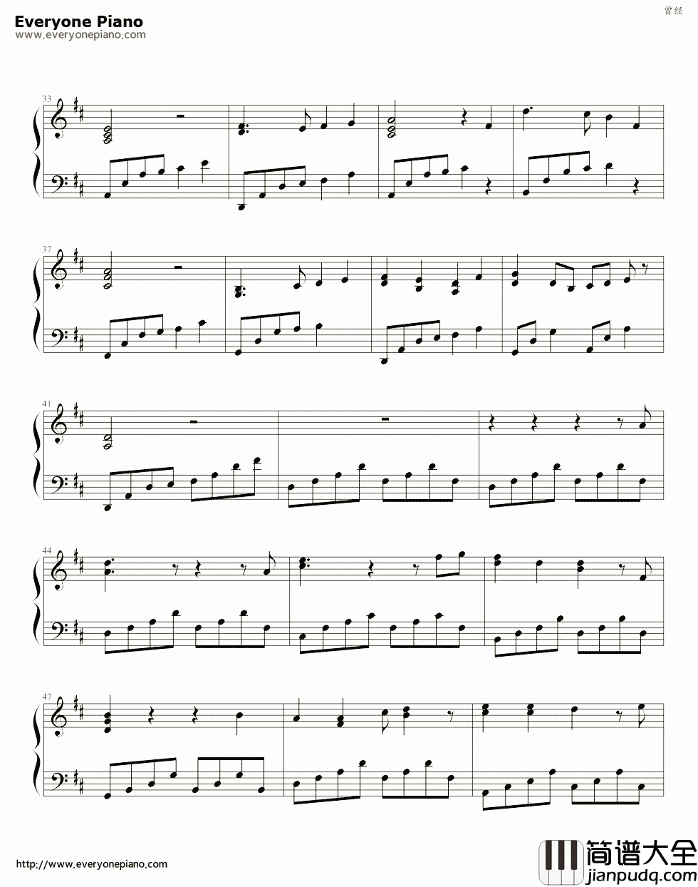 曾经钢琴谱_周杰伦