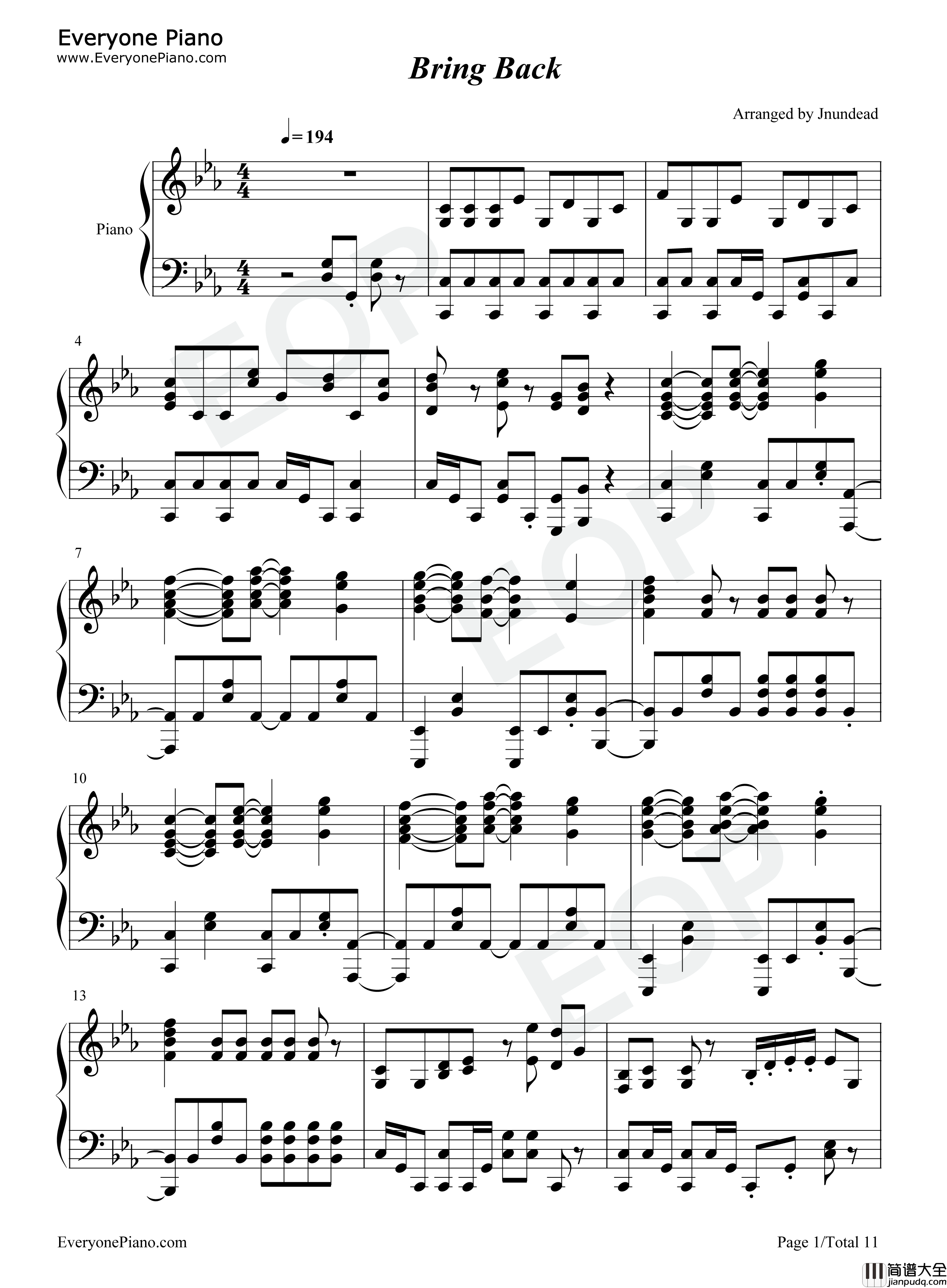 Bring_Back钢琴谱_MADKID