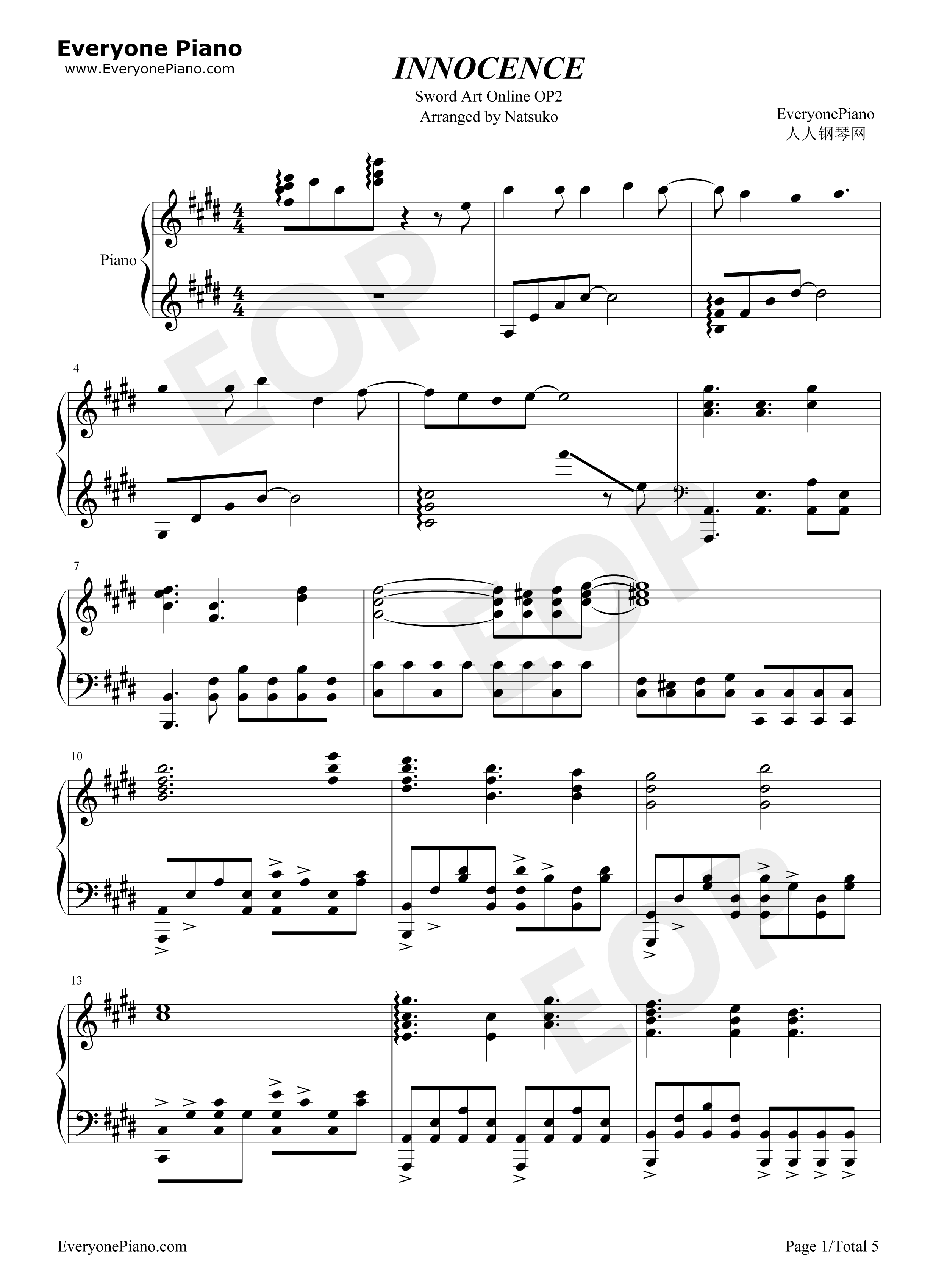 INNOCENCE钢琴谱_蓝井艾露