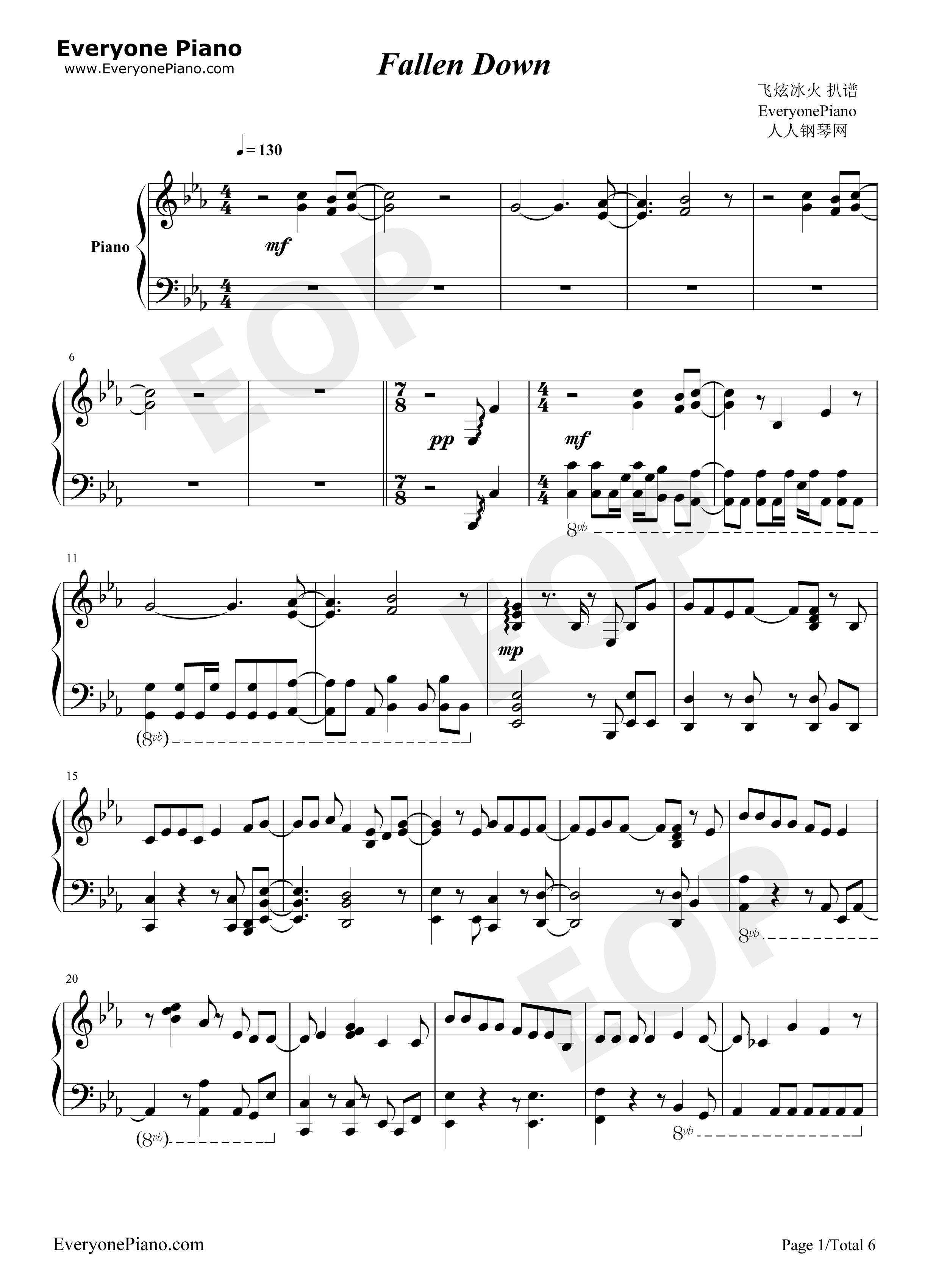 fallen_down钢琴谱_イカロス（早见沙织）