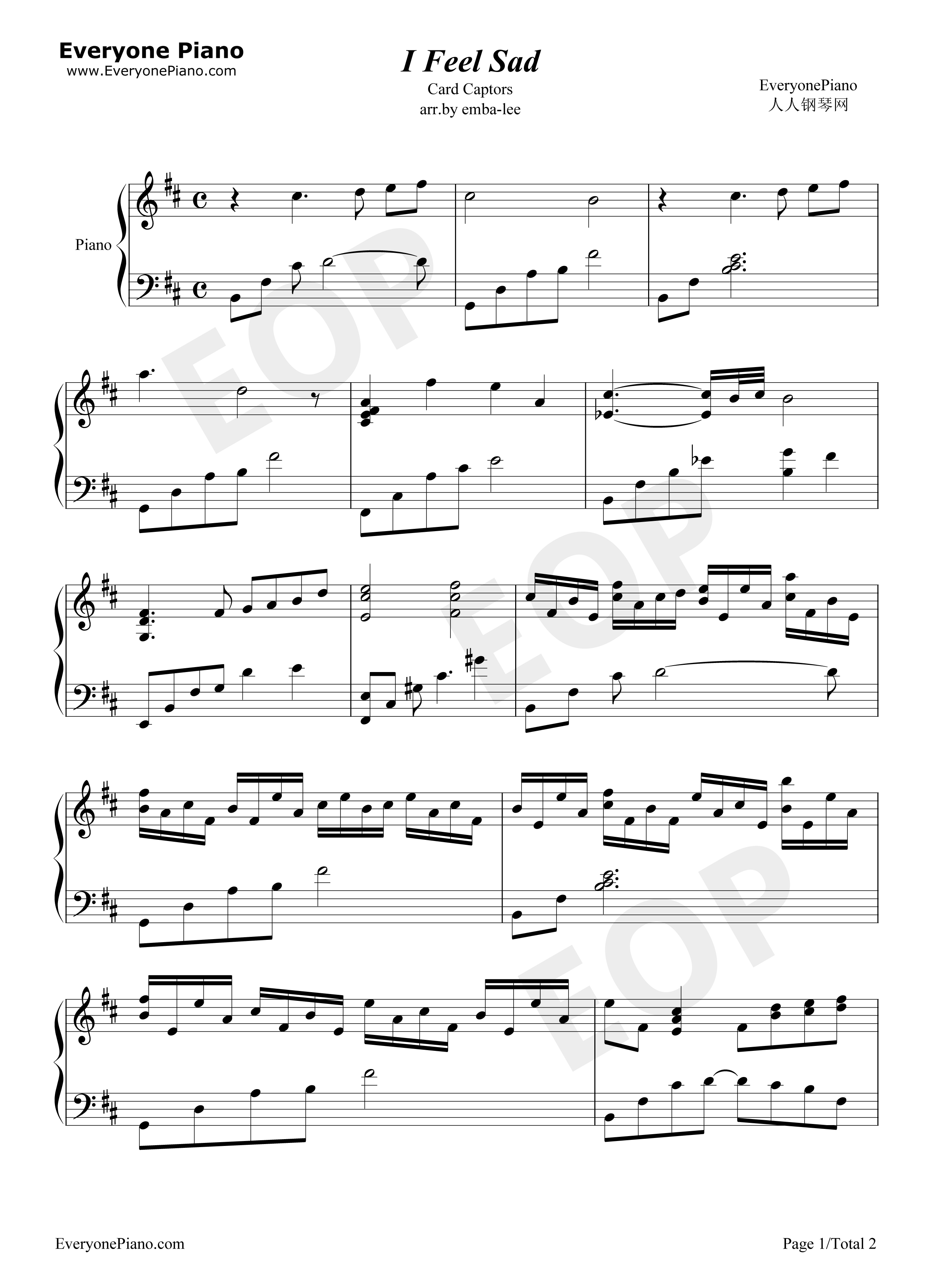 I_Feel_Sad钢琴谱_Cardcaptor_Sakura