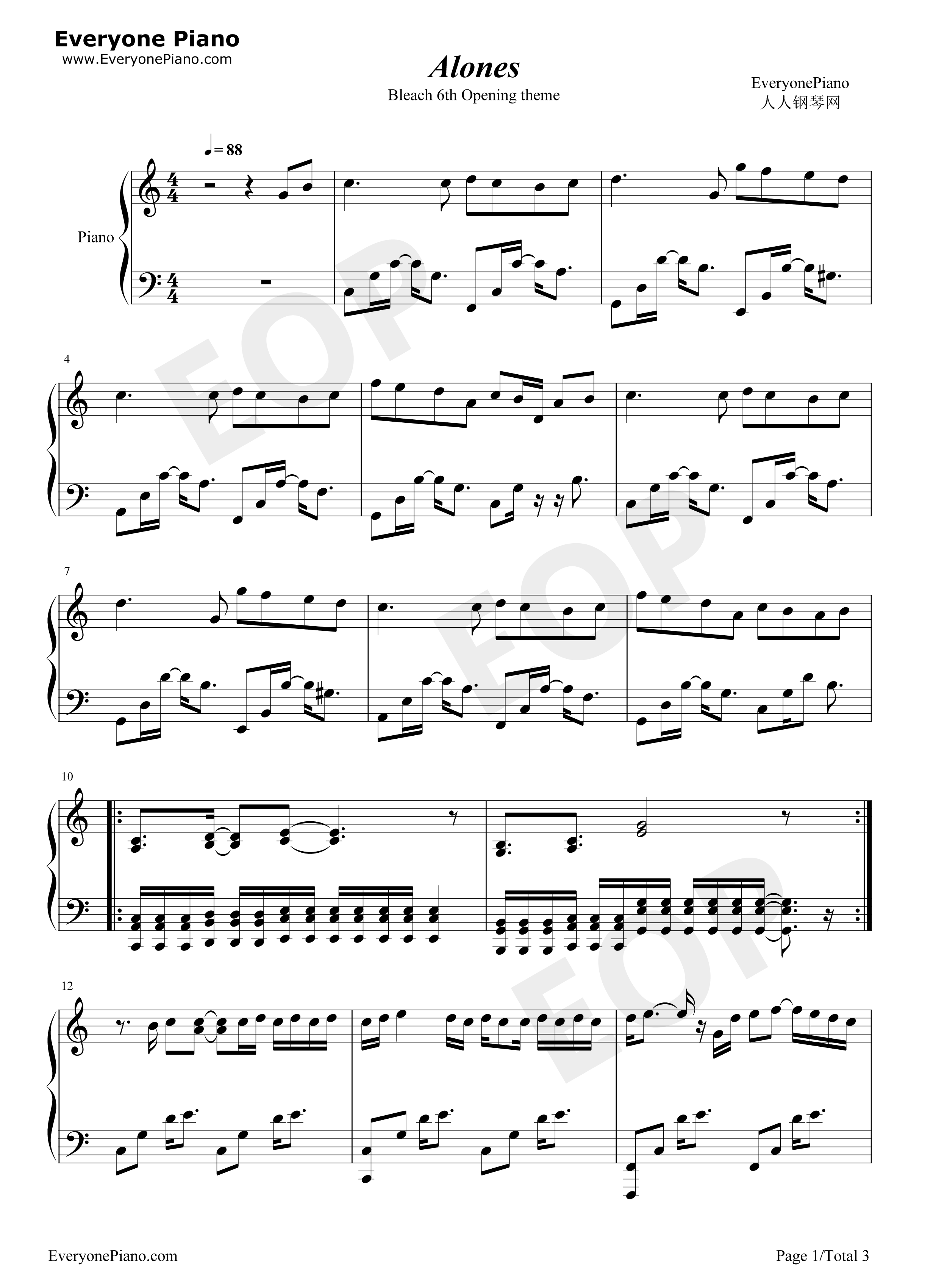 ALONES钢琴谱_Aqua_Timez
