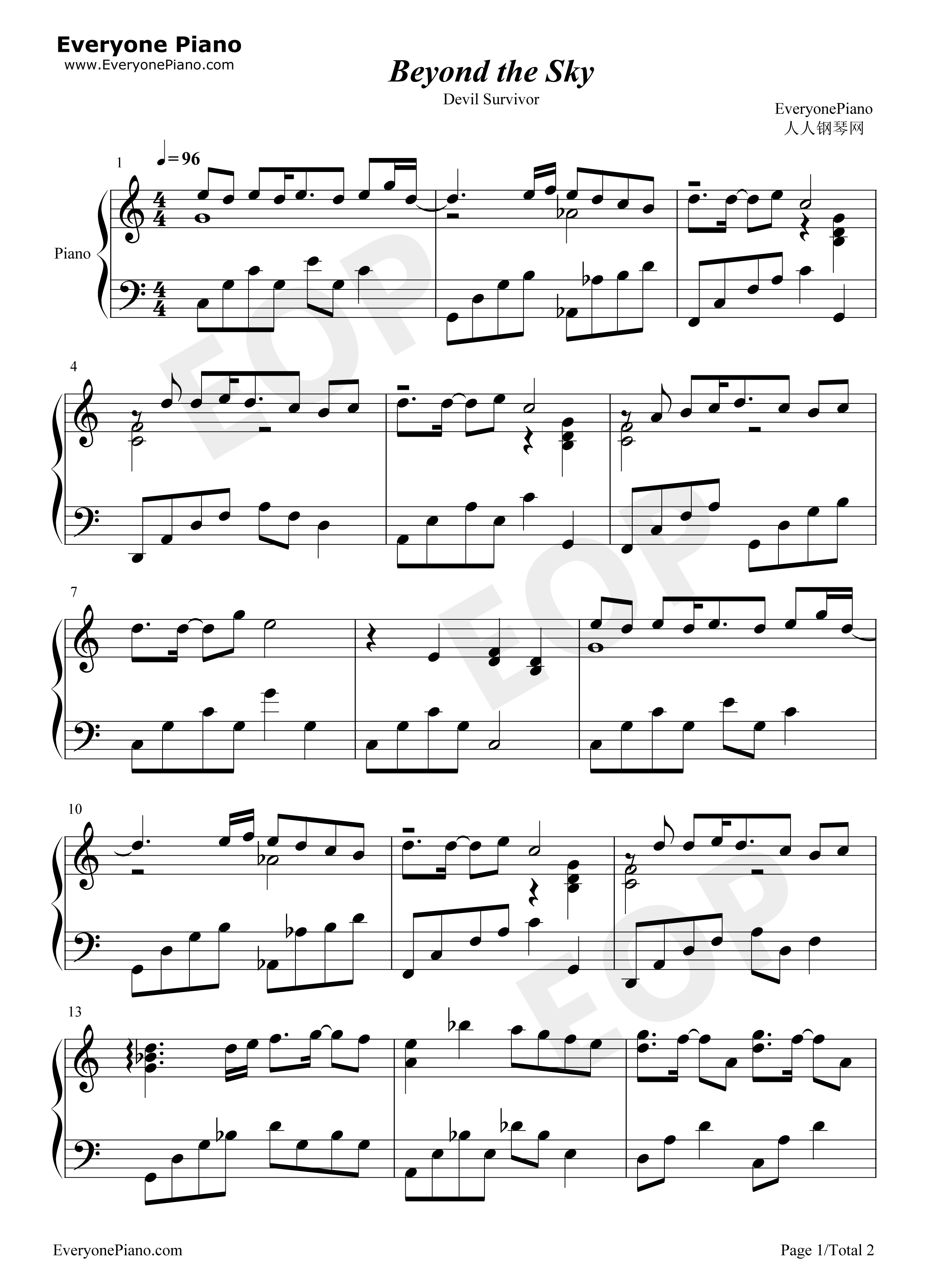 Beyond_The_Sky钢琴谱_未知