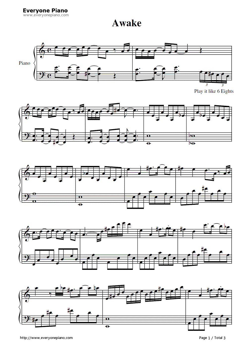 Awake钢琴谱_Sotaro_Tojima_and_Hiroshi_Mitsuoka