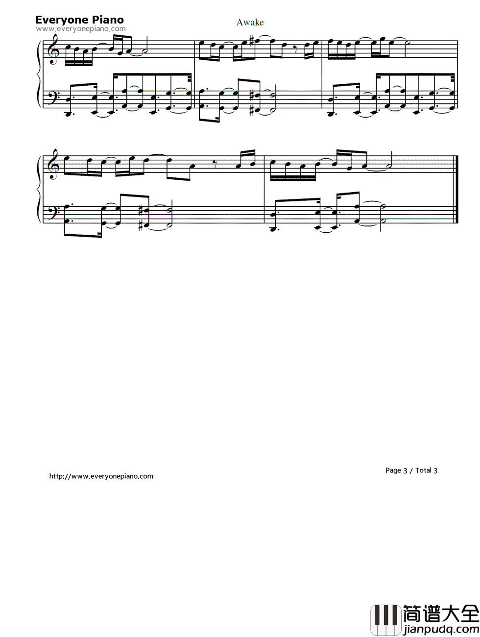 Awake钢琴谱_Sotaro_Tojima_and_Hiroshi_Mitsuoka