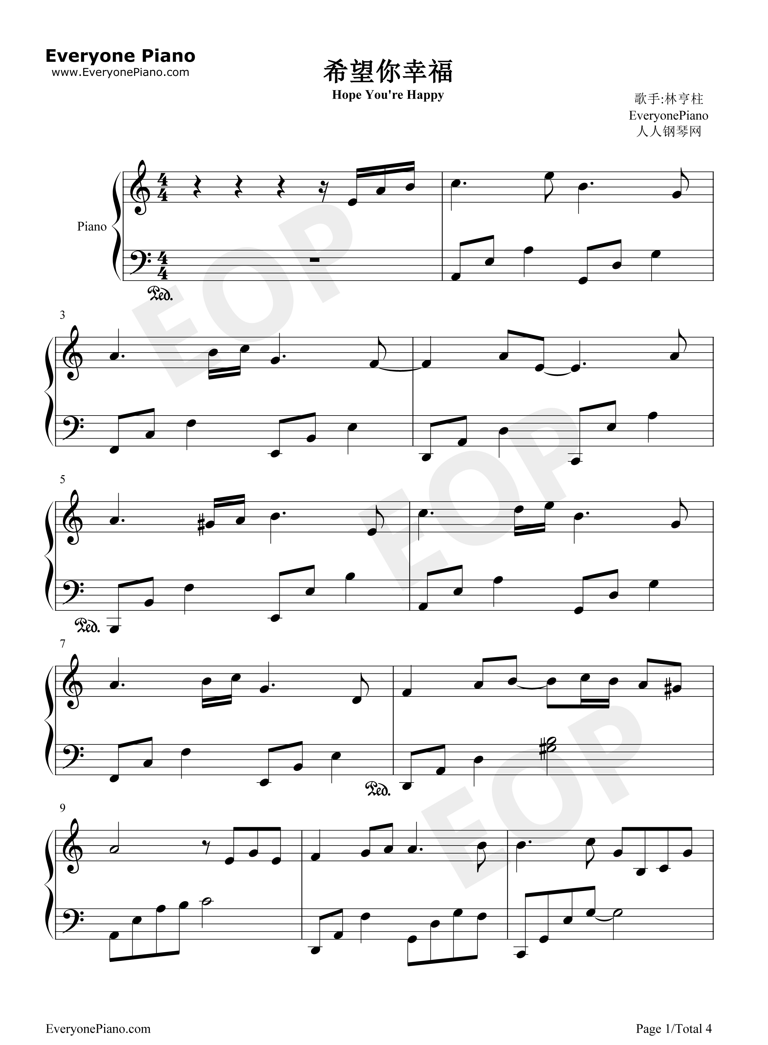 希望你幸福钢琴谱_林亨柱