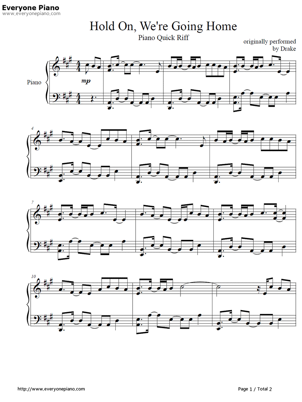 Hold_On_We're_Going_Home钢琴谱_Drake