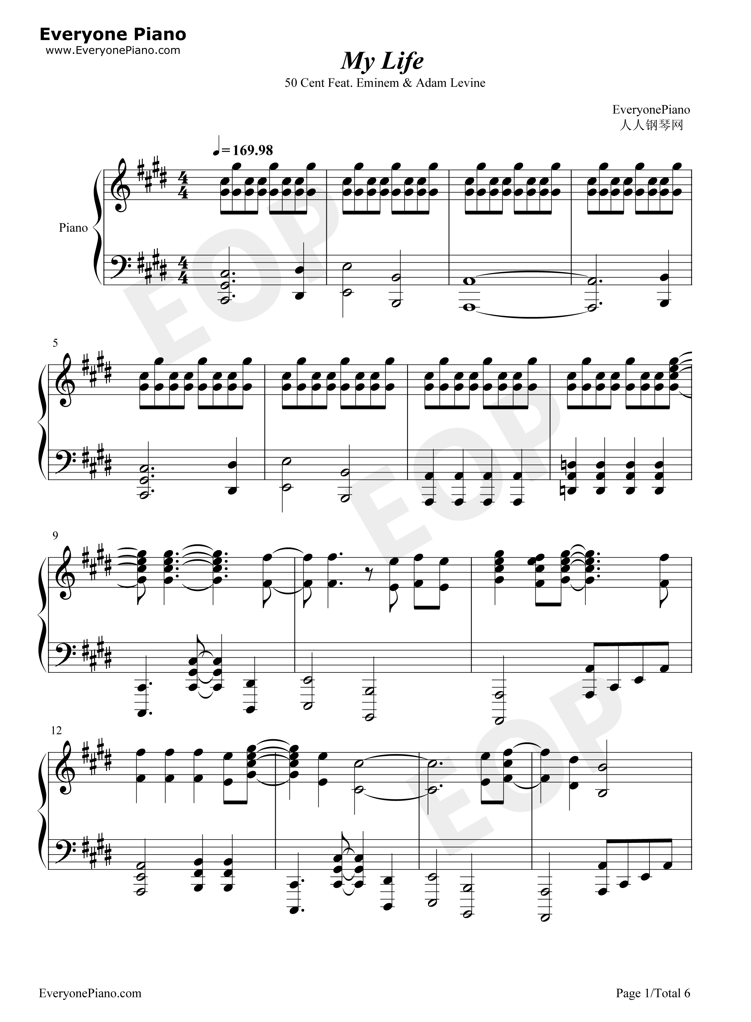 My_Life_钢琴谱_50_Cent_Feat._Eminem_&_Adam_Levine